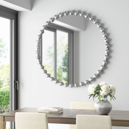 Beaded Round Wall Mirror 36"D - LOLA VEGAS ART