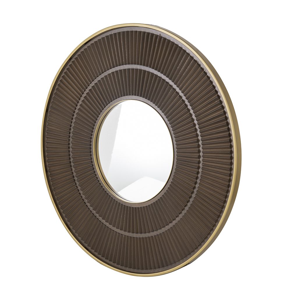 31.5x1x31.5" Round Carter Wooden Mirror with Gold Iron Frame Neutral Colorway Wall Decor for Live space, Bathroom, Entryway Wall Decor - LOLA VEGAS ART