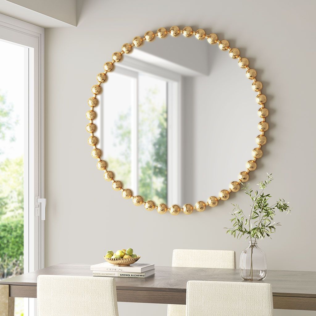 Beaded Round Wall Mirror 36"D - LOLA VEGAS ART