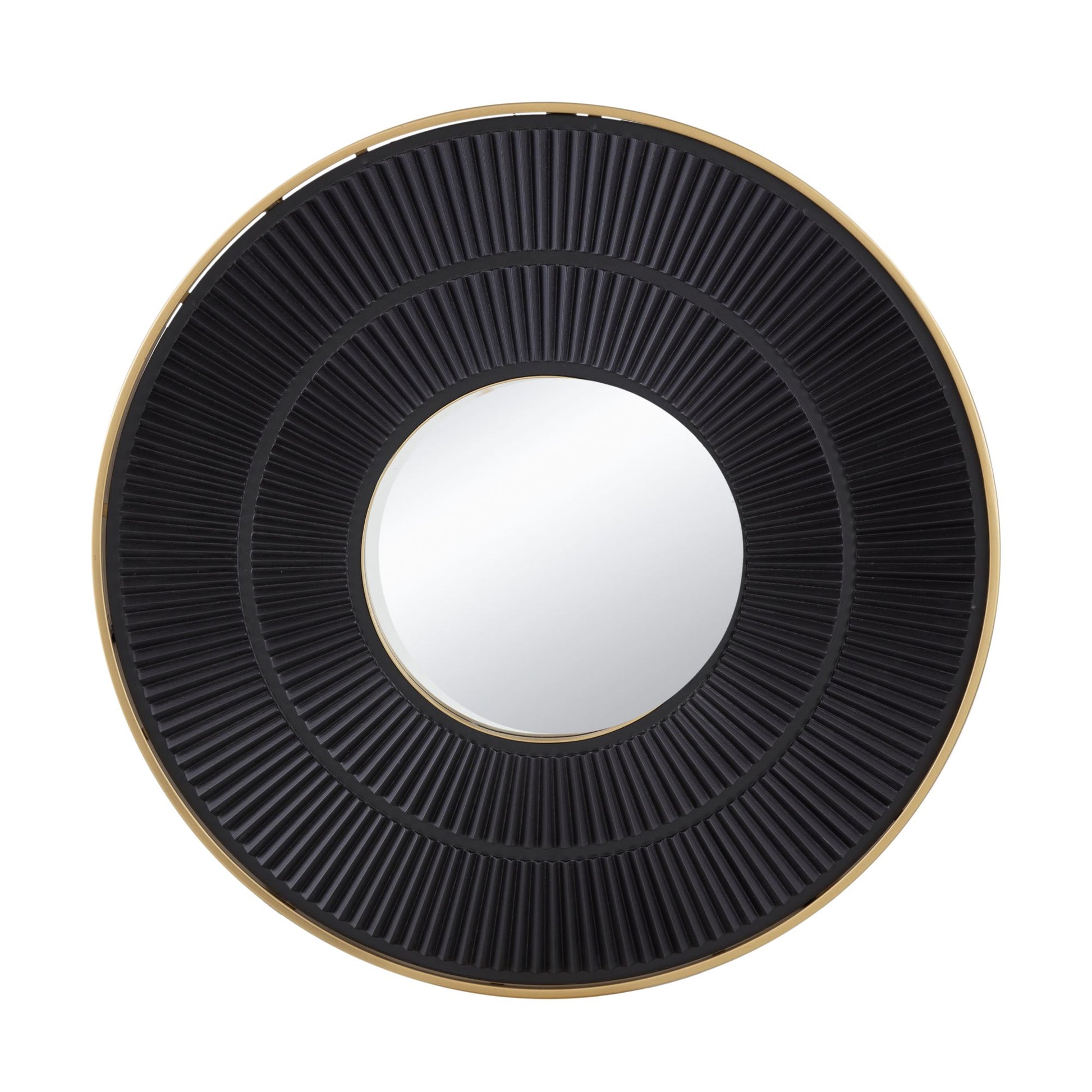 31.5x1x31.5" Round Carter Wooden Mirror with Gold Iron Frame Neutral Colorway Wall Decor for Live space - LOLA VEGAS ART