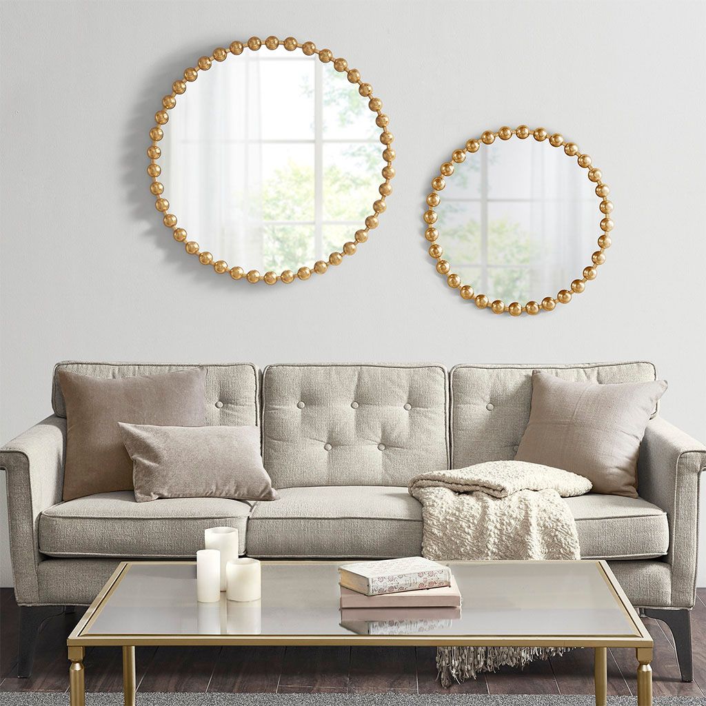 Beaded Round Wall Mirror 36"D - LOLA VEGAS ART