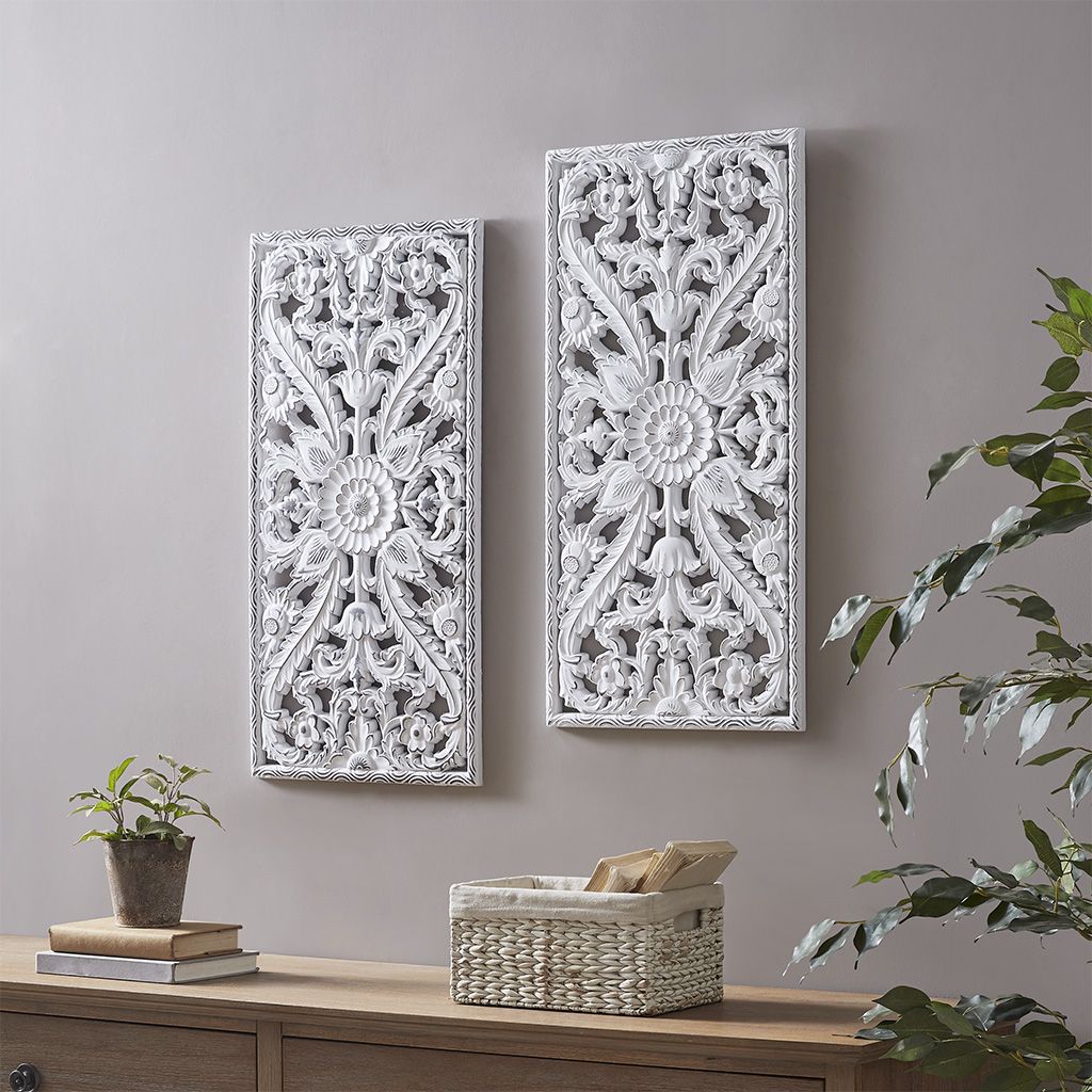 Distressed Carved Wood 2-piece Wall Decor Set - LOLA VEGAS ART