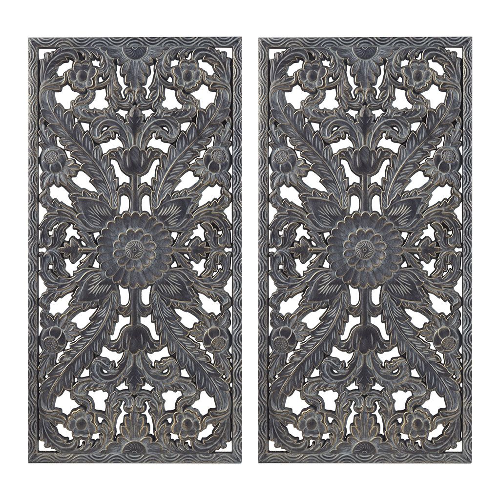 Distressed Carved Wood 2-piece Wall Decor Set