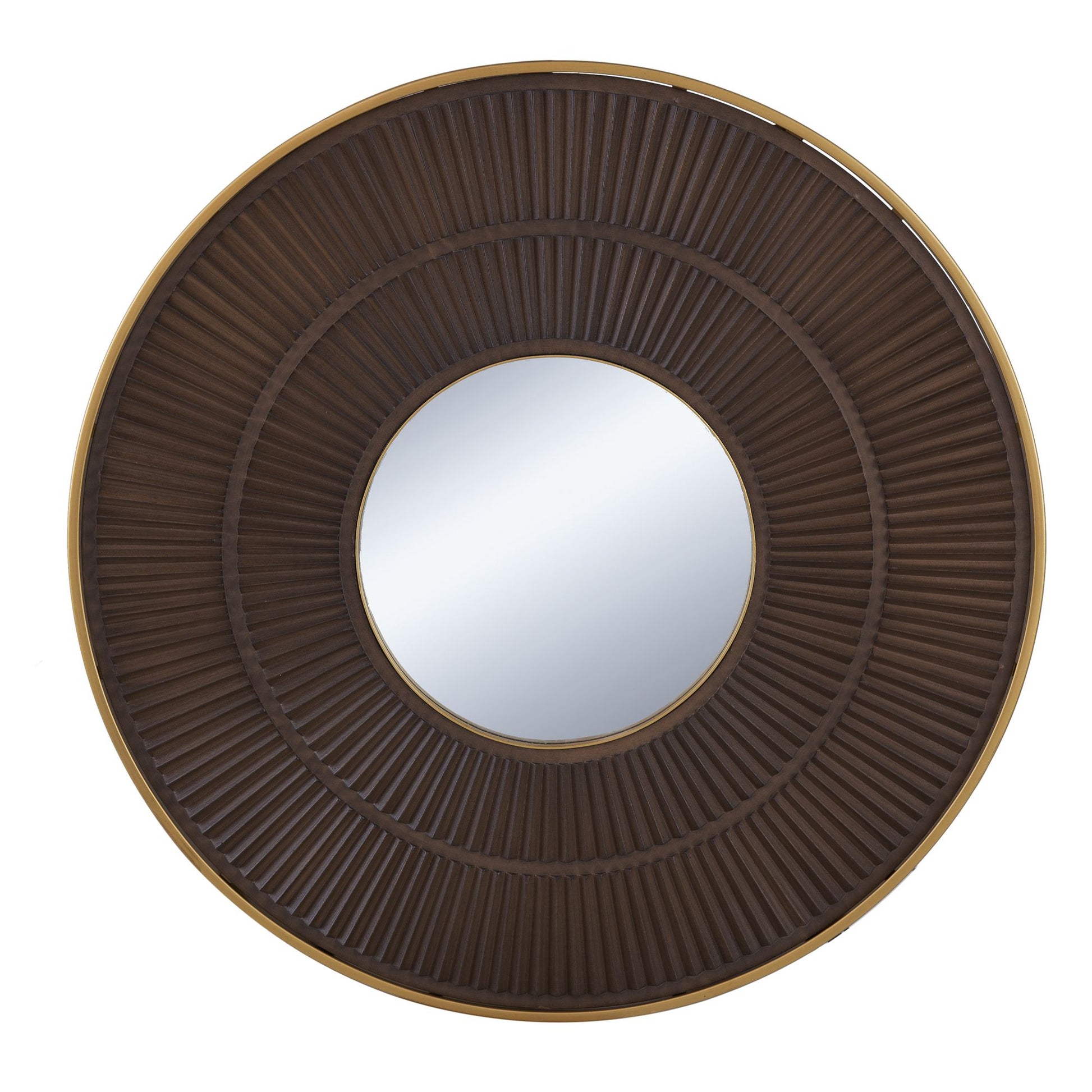 31.5x1x31.5" Round Carter Wooden Mirror with Gold Iron Frame Neutral Colorway Wall Decor for Live space, Bathroom, Entryway Wall Decor - LOLA VEGAS ART