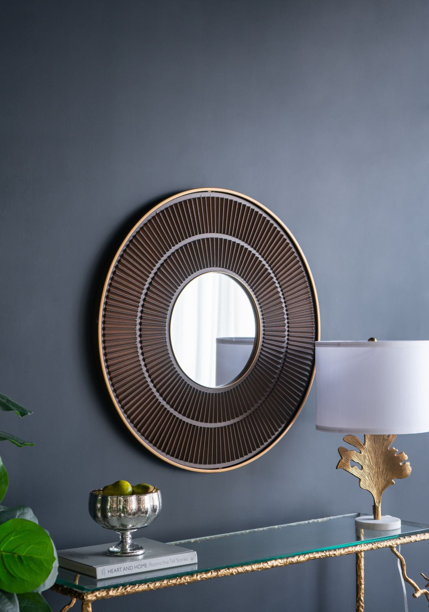31.5x1x31.5" Round Carter Wooden Mirror with Gold Iron Frame Neutral Colorway Wall Decor for Live space, Bathroom, Entryway Wall Decor - LOLA VEGAS ART
