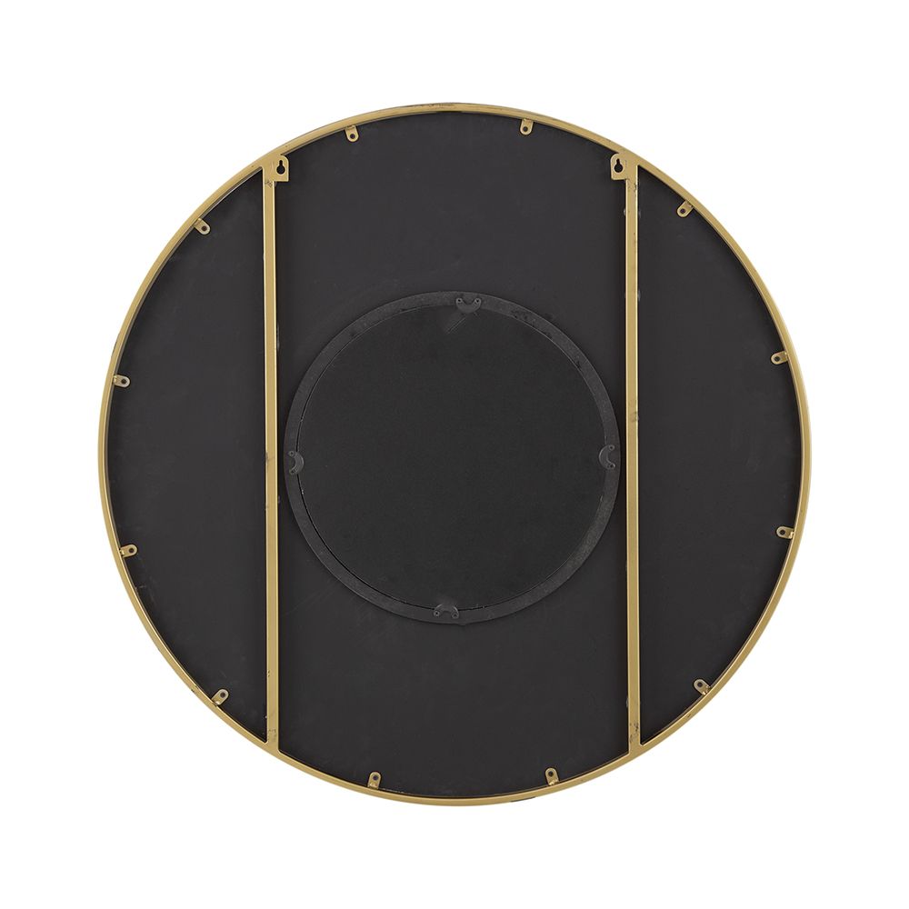 31.5x1x31.5" Round Carter Wooden Mirror with Gold Iron Frame Neutral Colorway Wall Decor for Live space, Bathroom, Entryway Wall Decor - LOLA VEGAS ART