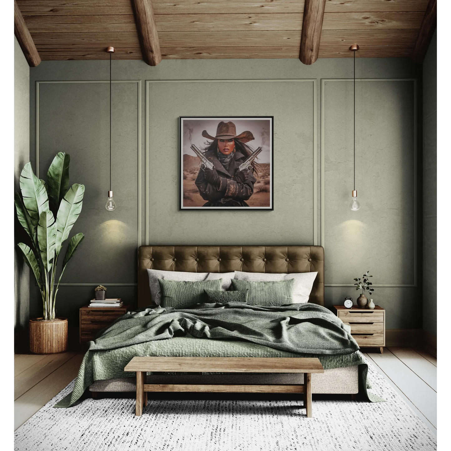 Southwestern Outlaw Queen Square Canvas Wall Art, Female Portrait, Desert Home Decor, Tough Woman in the Desert, Gallery Canvas Wraps, - LOLA VEGAS ART