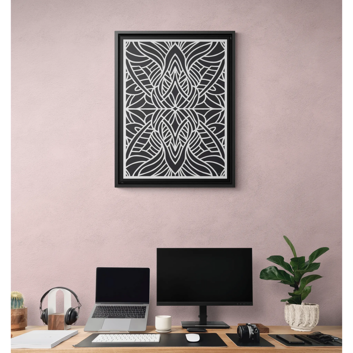 Canvas Wall Art, Black and White Tribal Design Vertical Frame - Ethnic and Dramatic, Gallery Prints, Wall Decor, Home Decoration, Living