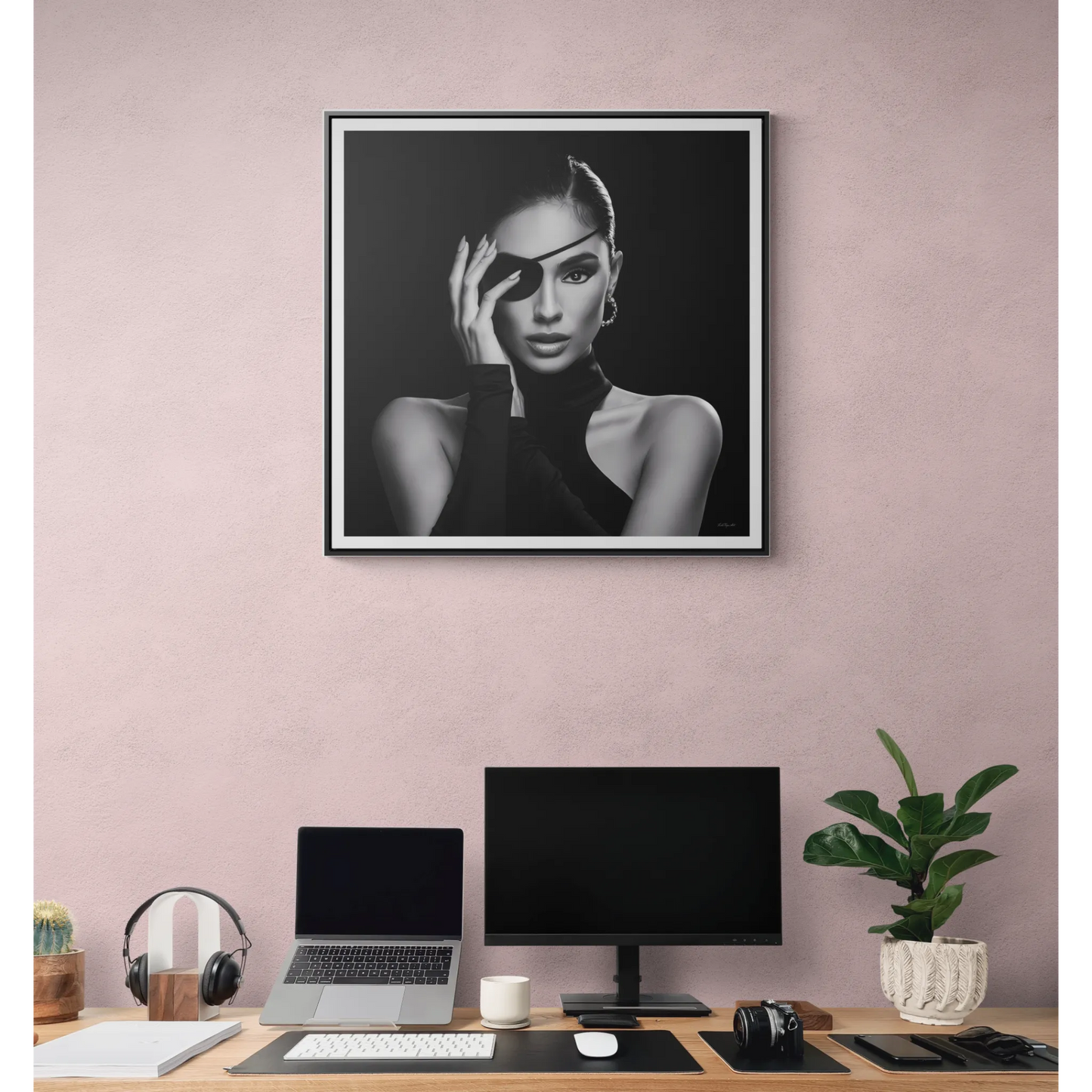 Square Frame Canvas Wall Art, Dramatic Black and White Woman Portrait Home Decor, Gallery Canvas Print, Fine Art Photography, Square Frame - LOLA VEGAS ART