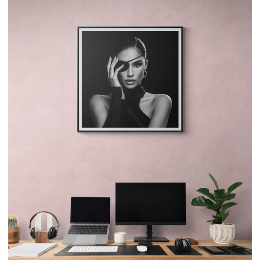 Square Frame Canvas Wall Art, Dramatic Black and White Woman Portrait Home Decor, Gallery Canvas Print, Fine Art Photography, Square Frame