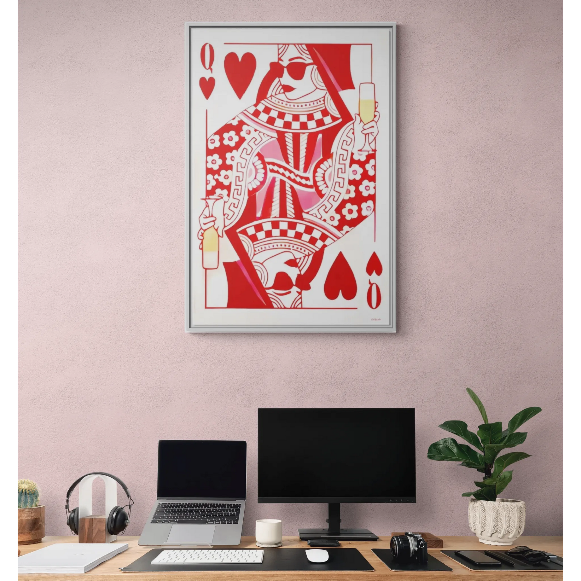 Framed Canvas, Fashionista Wall Art, Glam Queen Of Hearts, Champagne Decor, Feminine Stylish Print - LOLA VEGAS ART