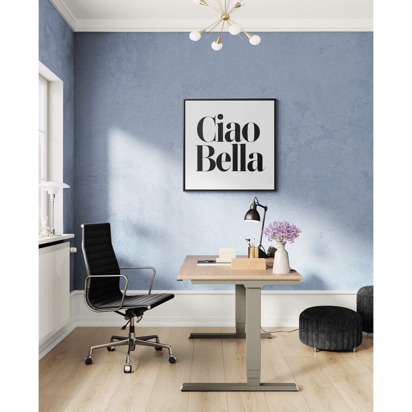 Square Frame Canvas Wall Art, Ciao Bella Typography - Hello Beautiful Italian Decor, Gallery Wraps Gift, Classy, Stylish Home Decor