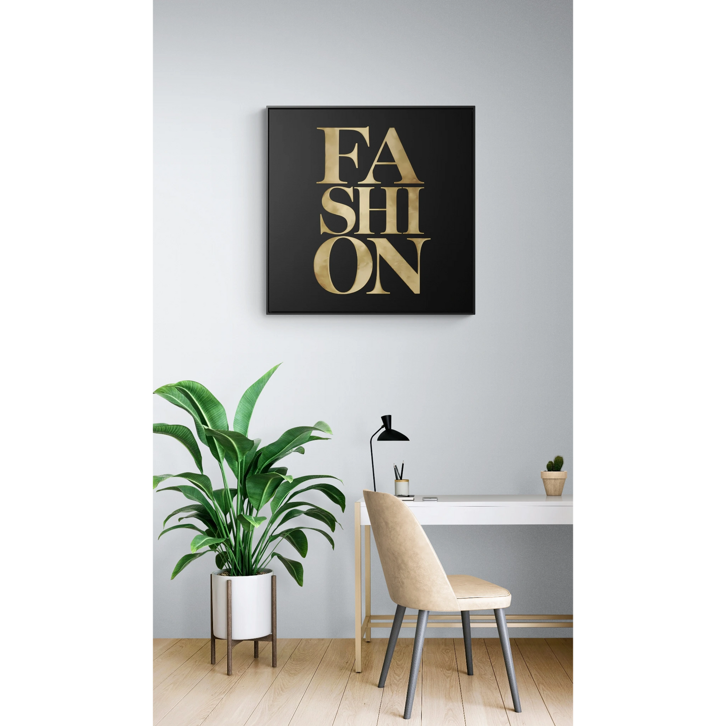 Fashion Wall Art, Stylish Gallery Canvas Wraps, Square Frame, Home Decor, Gift for Fashionistas, Glamorous Black and Gold Wall Hanging