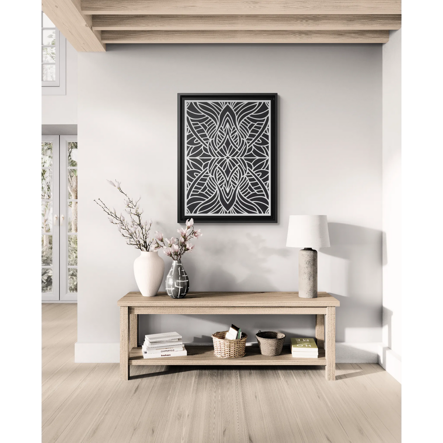 Canvas Wall Art, Black and White Tribal Design Vertical Frame - Ethnic and Dramatic, Gallery Prints, Wall Decor, Home Decoration, Living