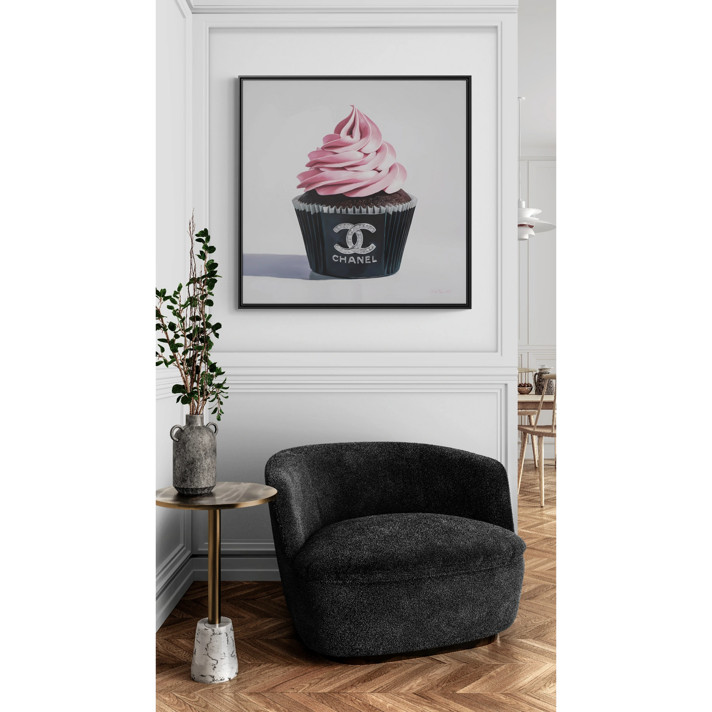 Fashionista Glam Canvas Wall Art, Girly Room Decor, Pink Cupcake Square Frame, Chanel Inspired, Gallery Canvas Wraps, Square Frame Wall