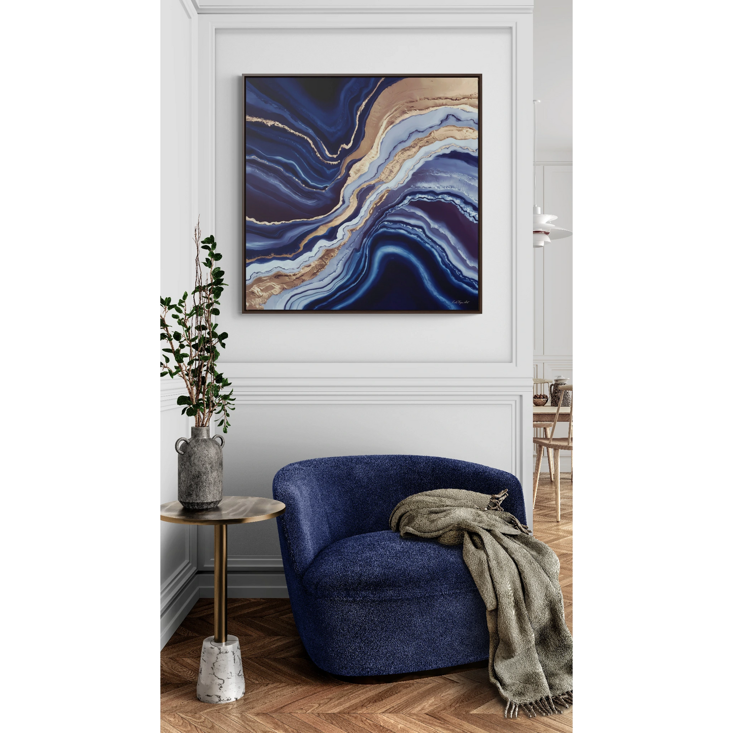 Geode Canvas Wall Art, Blue Gold White Square Frame, Decorative Gallery Wrap, Abstract Painting, Home Decor, Modern Artwork, Gift for Her