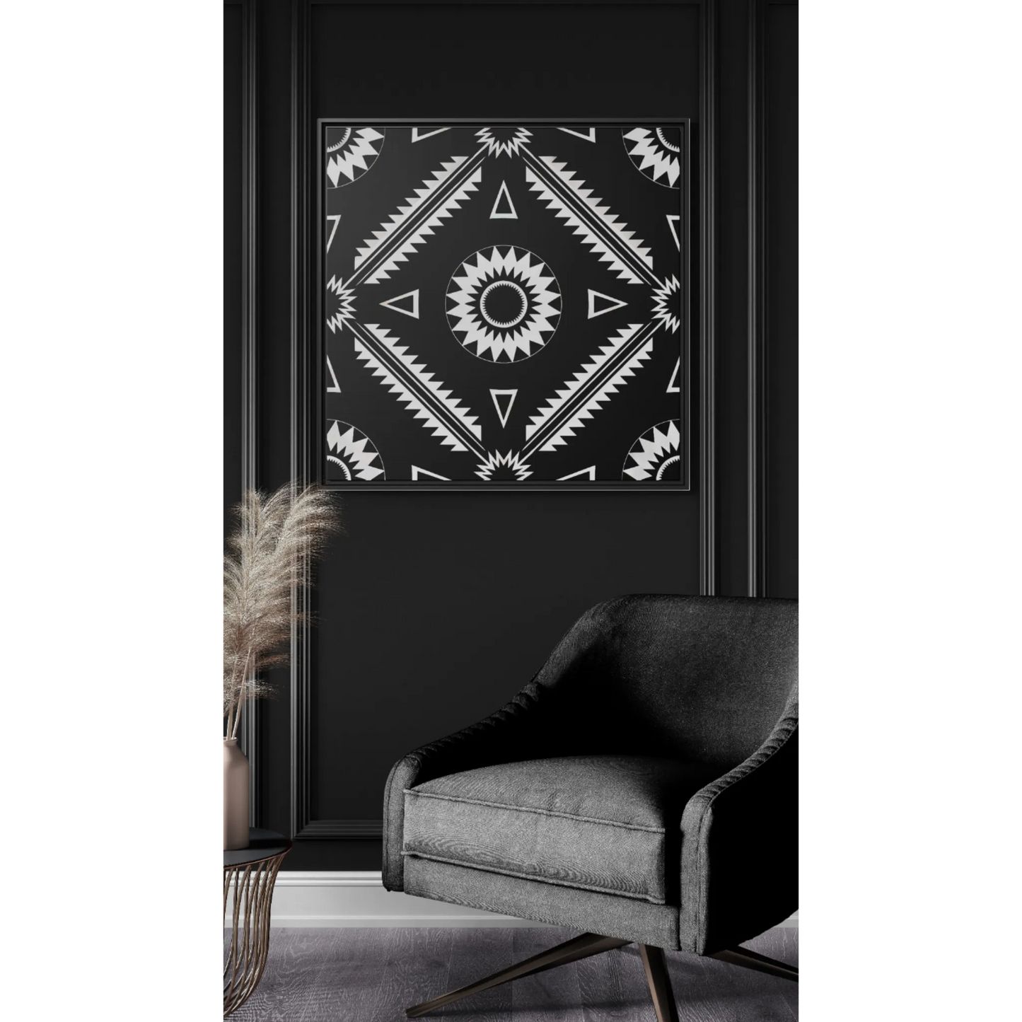 Framed Abstract Art Print, Geometric Wall Decor, Modern Home Accent, Black and White Framed Canvas - LOLA VEGAS ART