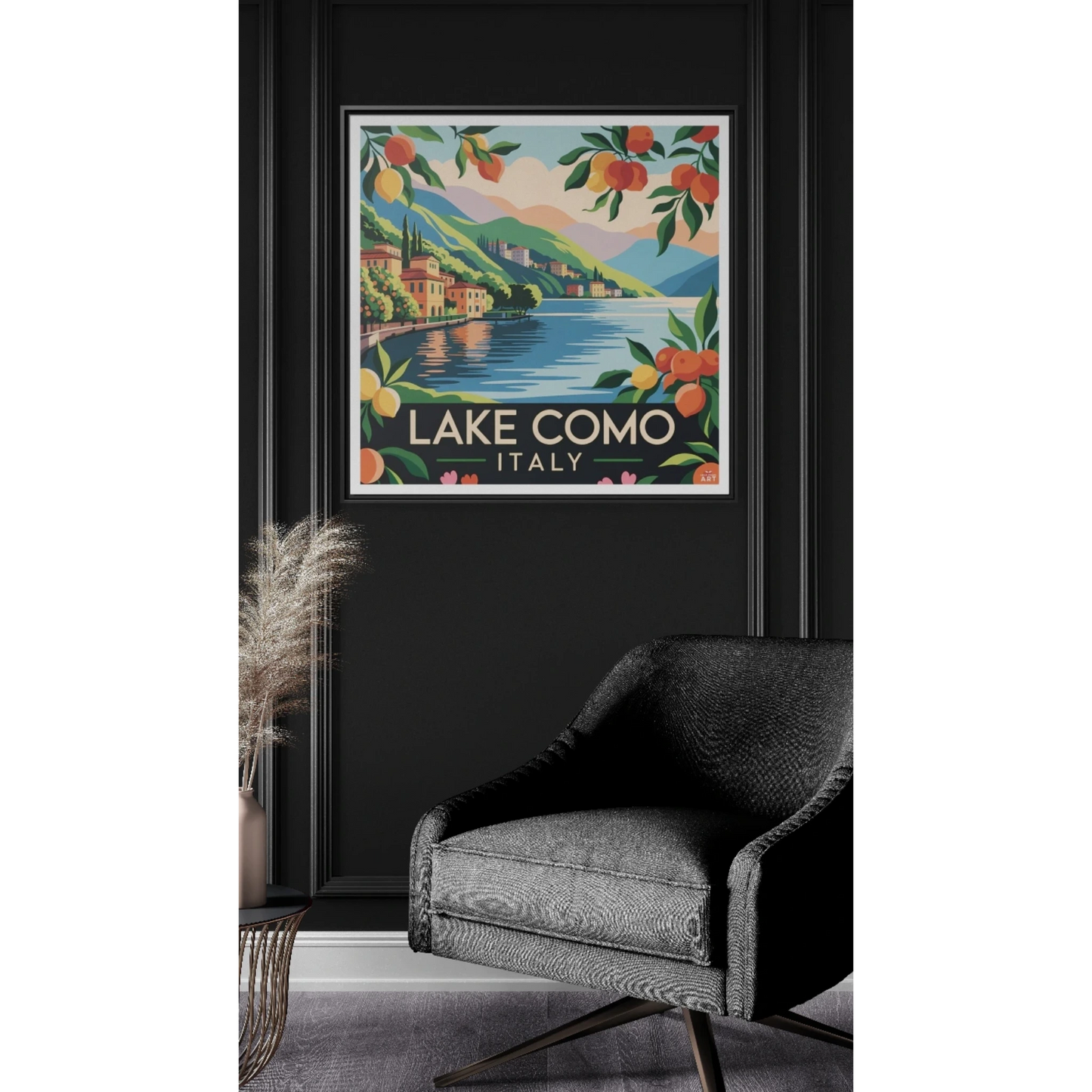 Framed Lake Como Wall Art, Vintage Wall Decor, Italian Landscape Artwork, Home Decor Gift, Travel Nostalgia