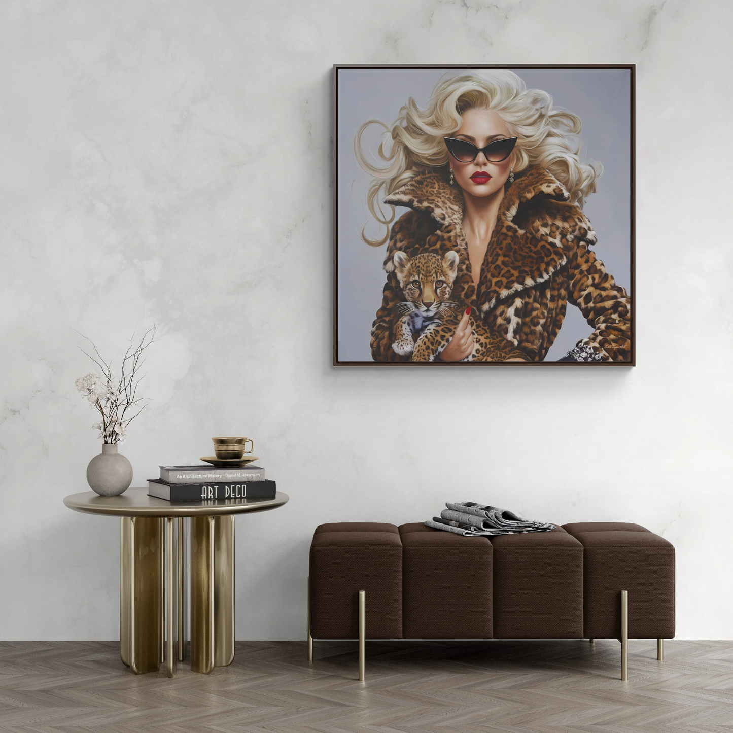 Fashionista Glamour Leopard Woman Square Frame Canvas Wall Art, Fashion Decor, Gift for Her, Leopard Print Wall Decor, Trendy Home Accent