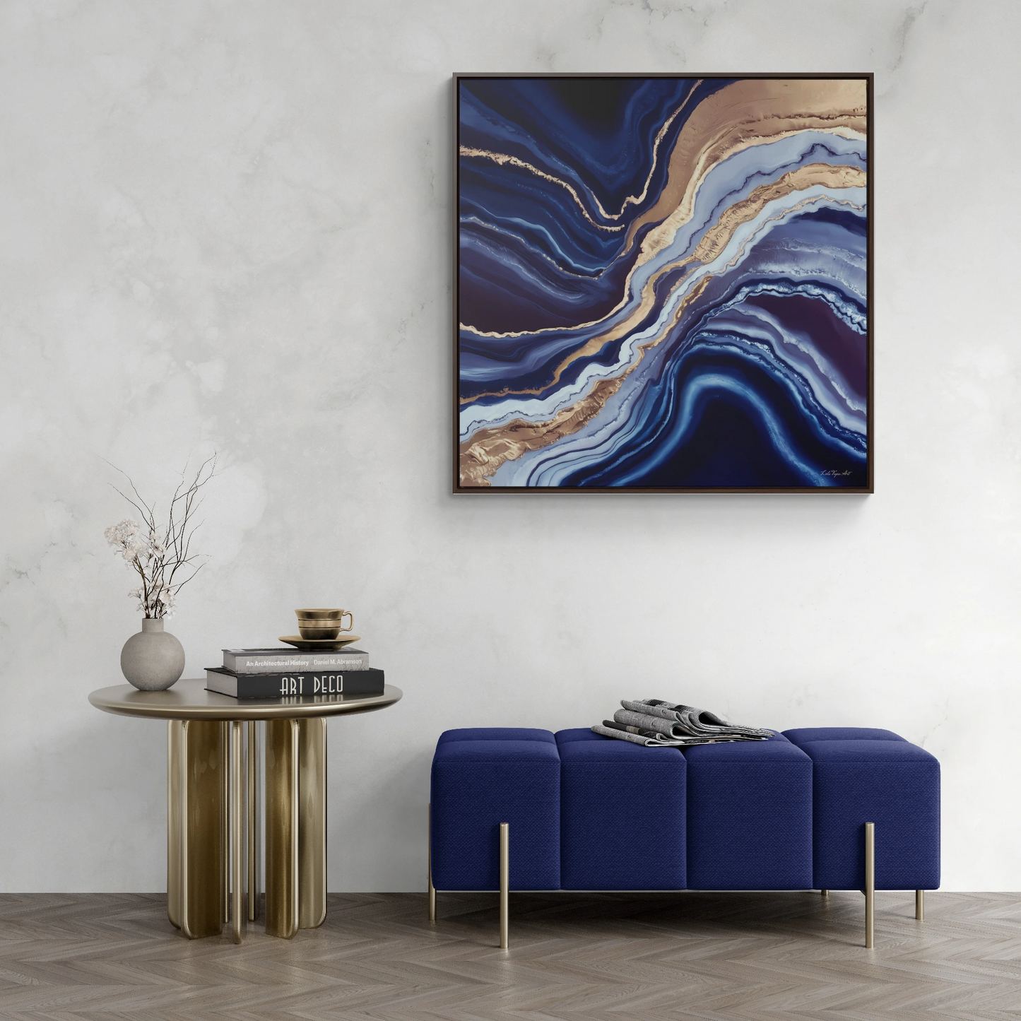 Geode Canvas Wall Art, Blue Gold White Square Frame, Decorative Gallery Wrap, Abstract Painting, Home Decor, Modern Artwork, Gift for Her