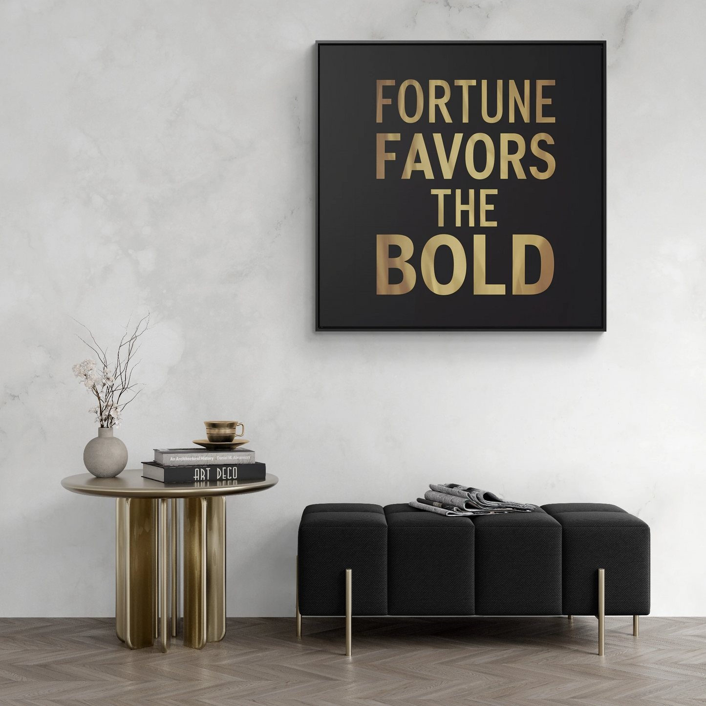 Inspirational Canvas Wall Art, Quote Fortune Favors The Bold, Black Square Frame, Ambitious Decor, Motivational Home Accent, Success Decor