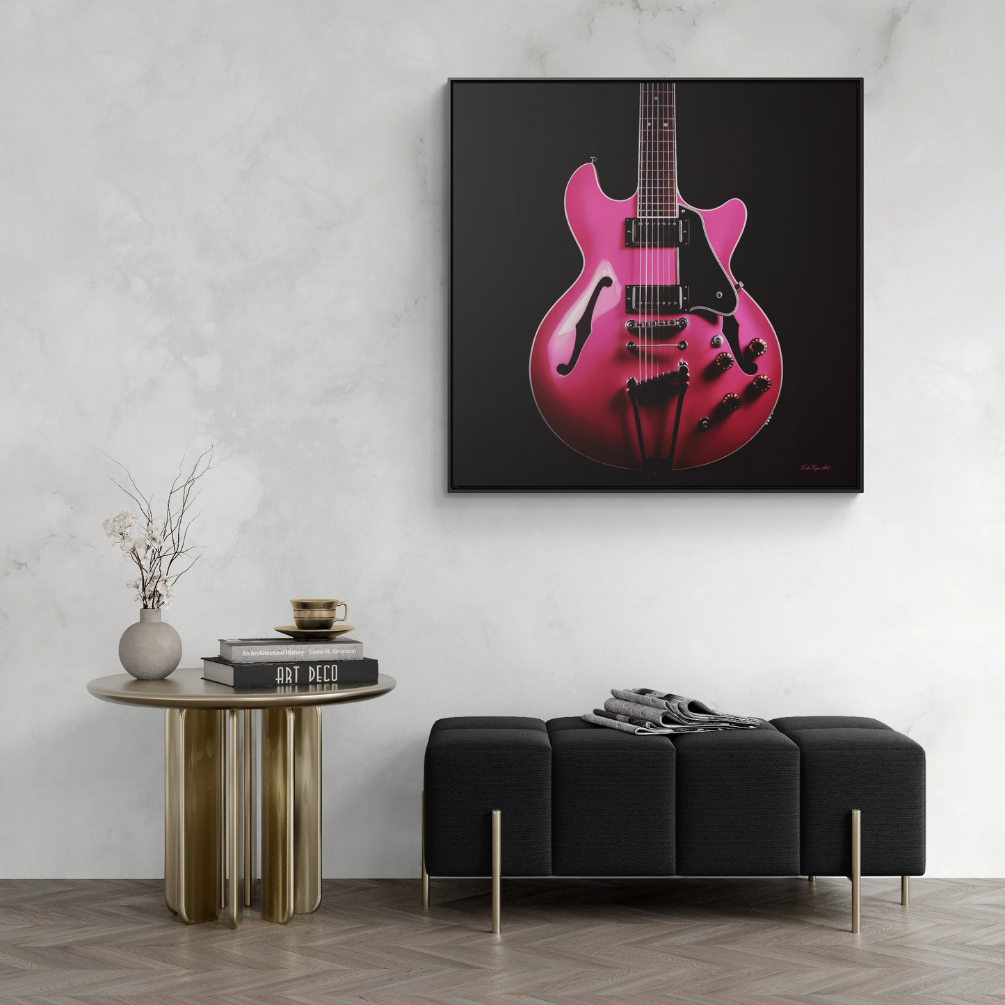 Square Frame Canvas Wall Art, Fine Art Hot Pink Electric Guitar Photography for Guitar Lovers - Hip & Dramatic Decor, Gallery Frames, Music