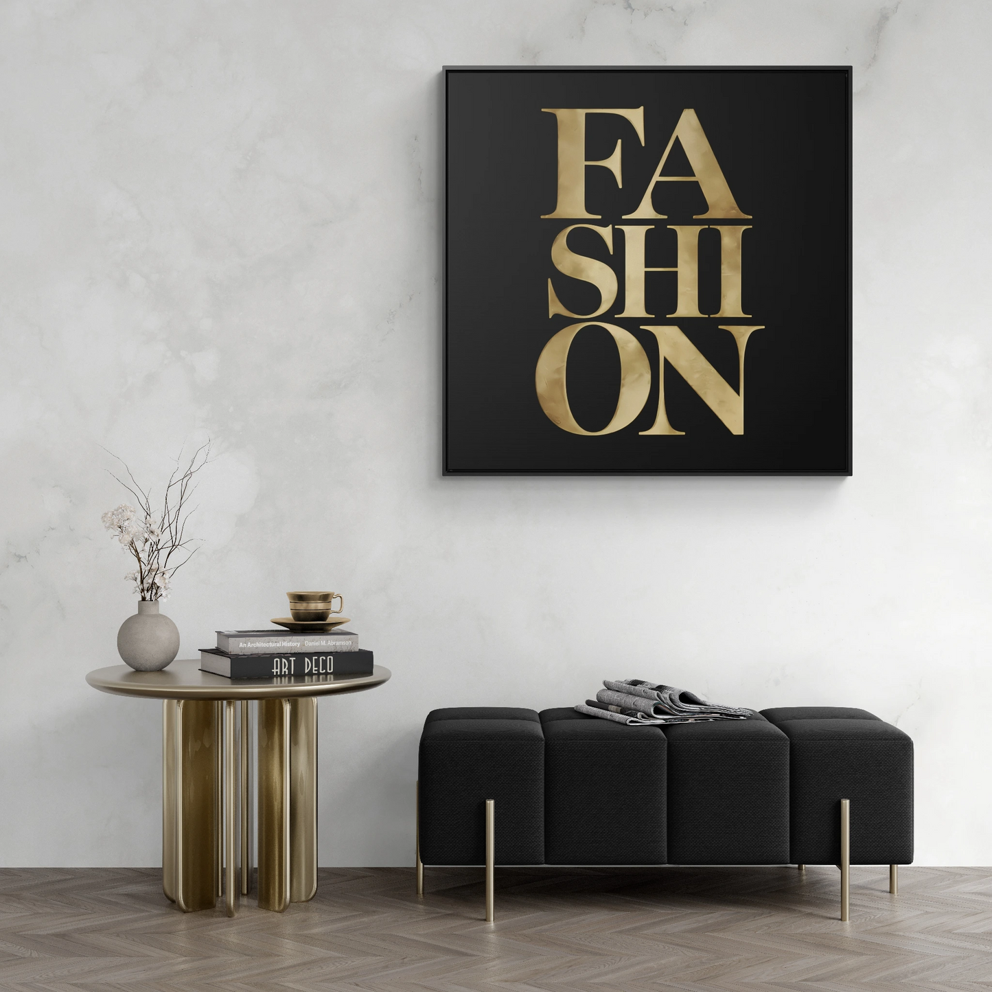 Fashion Wall Art, Stylish Gallery Canvas Wraps, Square Frame, Home Decor, Gift for Fashionistas, Glamorous Black and Gold Wall Hanging