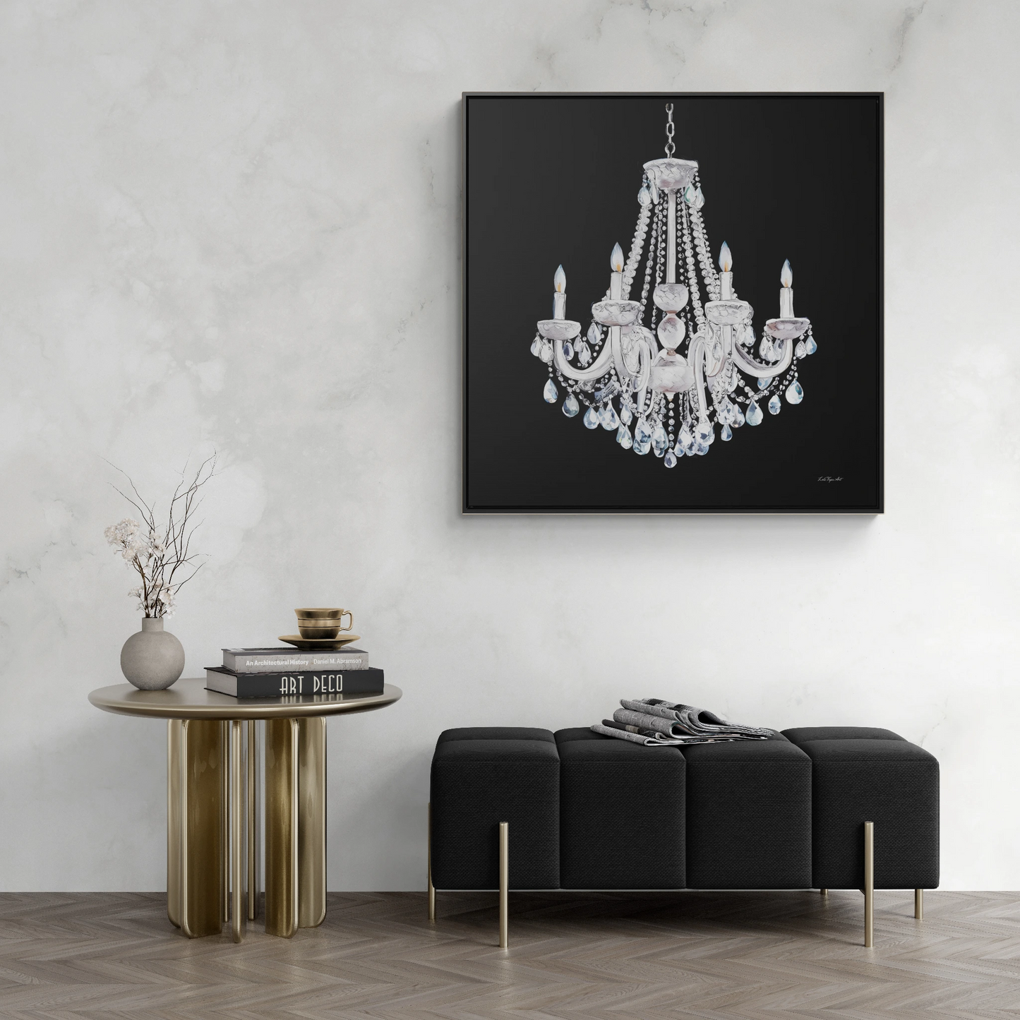 Square Frame Canvas Wall Art, Luxurious White Crystal Chandelier Painting for Fashionistas, Glamorous Wall Decor, Gallery Canvas Wraps,