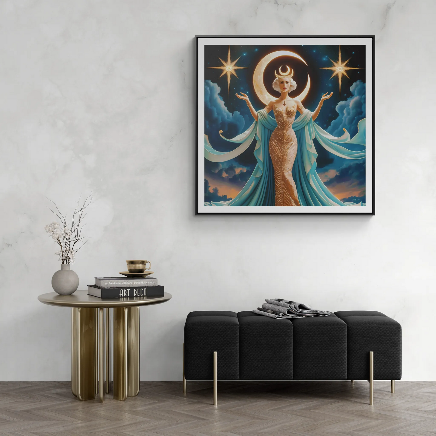 Square Canvas Wall Art, Mystical Goddess Art Deco Home Decor, Framed Art Nouveau Retro Gallery Wrap, Gift for Her, Wall Hanging, Wall Decor,