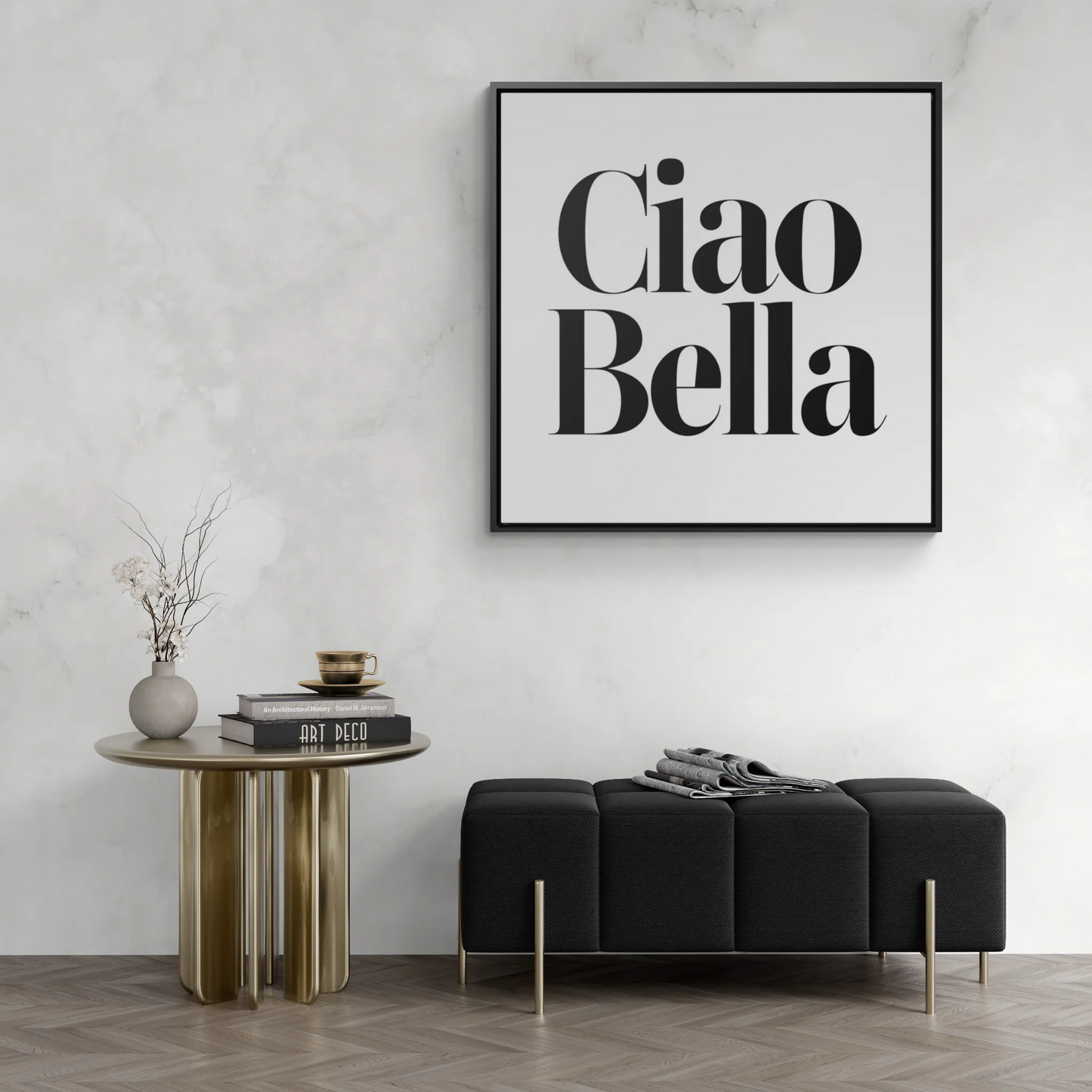 Square Frame Canvas Wall Art, Ciao Bella Typography - Hello Beautiful Italian Decor, Gallery Wraps Gift, Classy, Stylish Home Decor