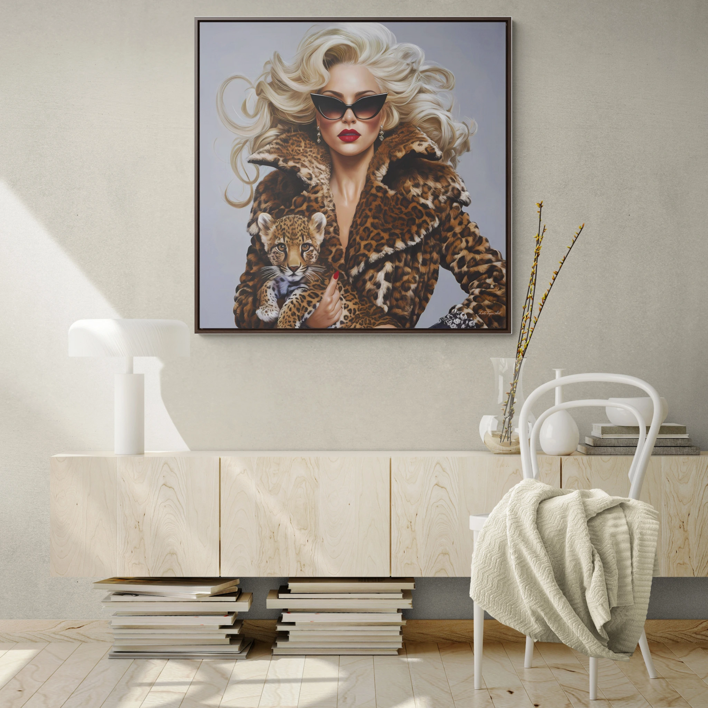 Fashionista Glamour Leopard Woman Square Frame Canvas Wall Art, Fashion Decor, Gift for Her, Leopard Print Wall Decor, Trendy Home Accent