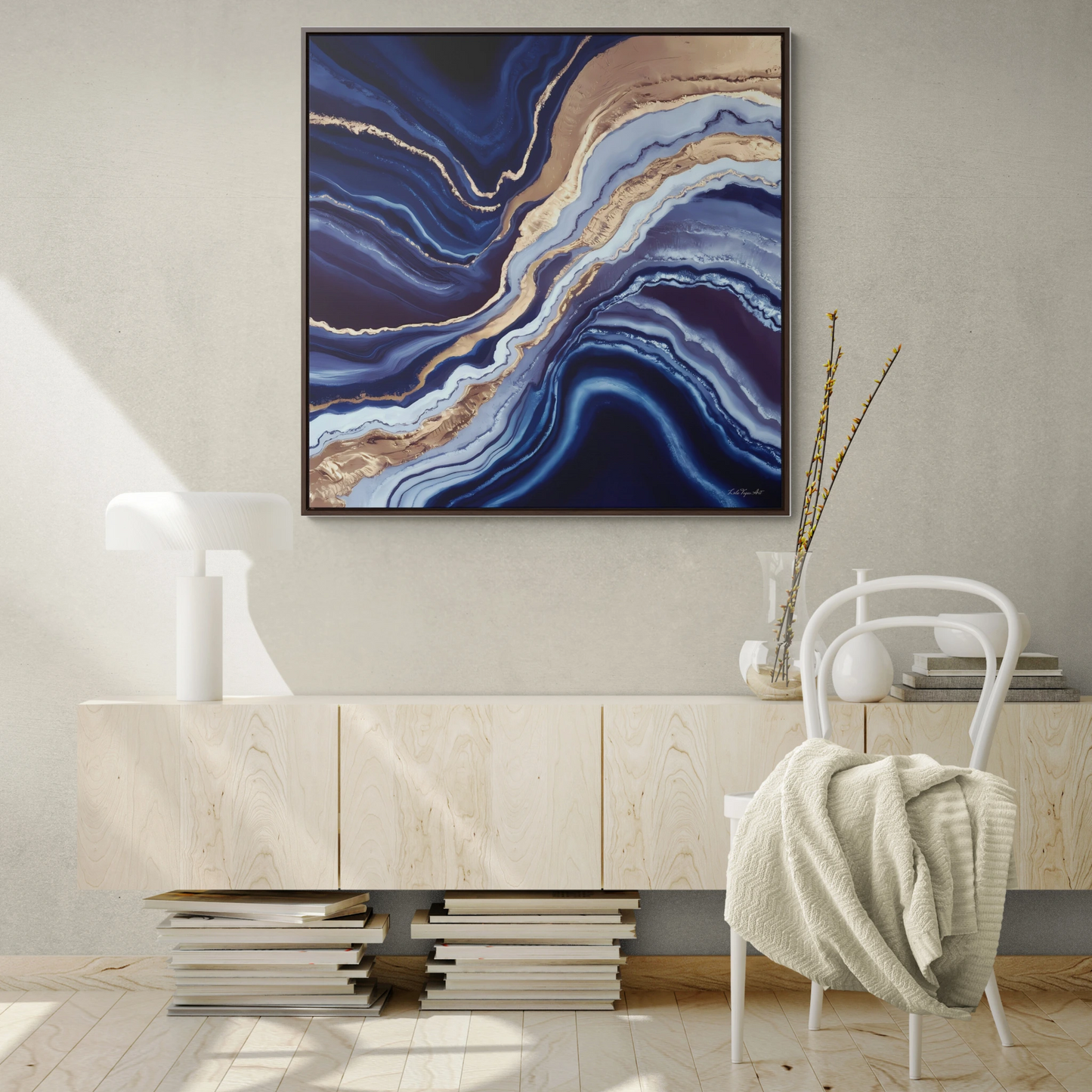 Geode Canvas Wall Art, Blue Gold White Square Frame, Decorative Gallery Wrap, Abstract Painting, Home Decor, Modern Artwork, Gift for Her