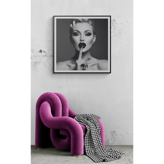 Square Frame Canvas Wall Art, Black & White Glamorous Woman Be Quiet Portrait, Fine Art Photography, Gallery Canvas Wraps, Home Decor, Wall