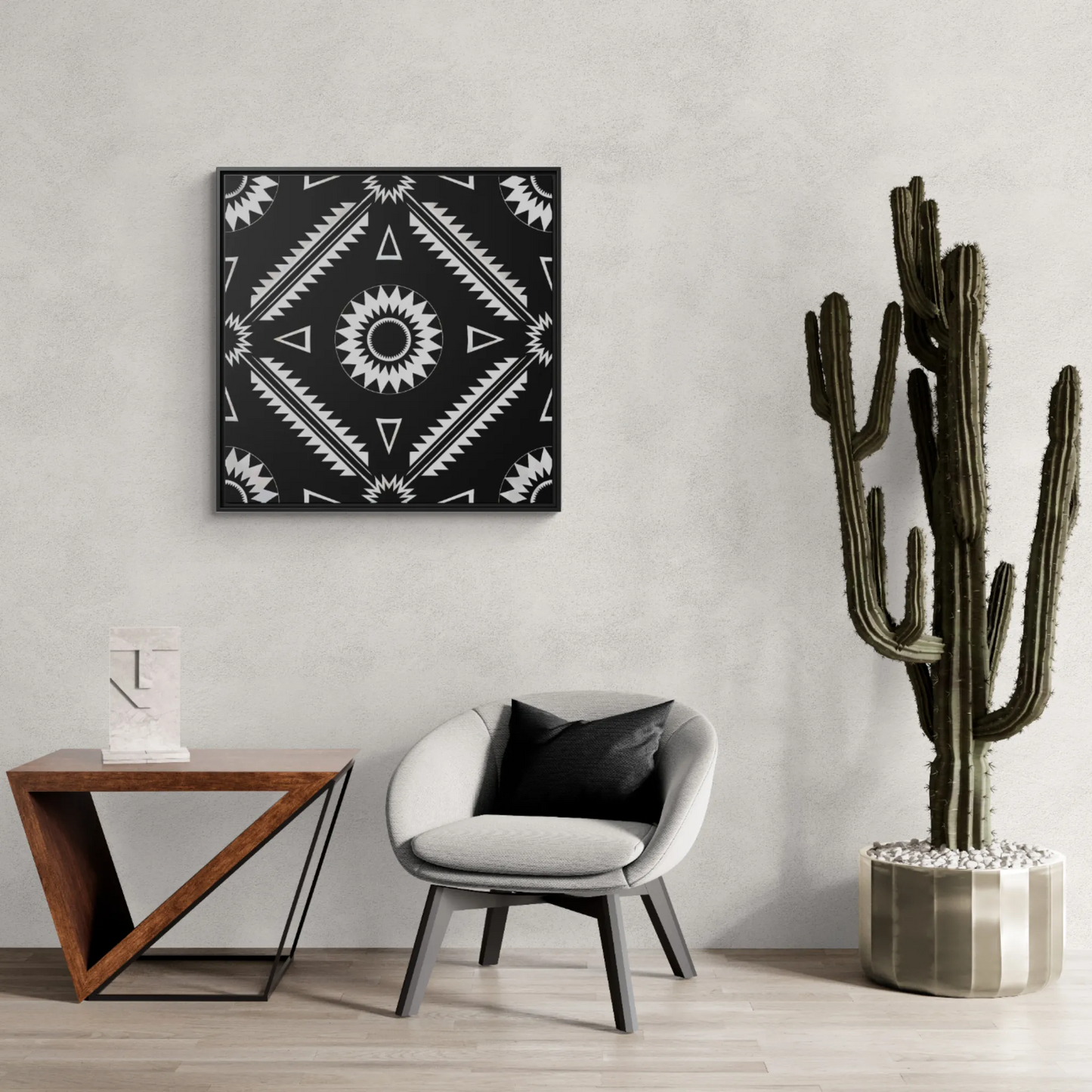 Framed Abstract Art Print, Geometric Wall Decor, Modern Home Accent, Black and White Framed Canvas - LOLA VEGAS ART