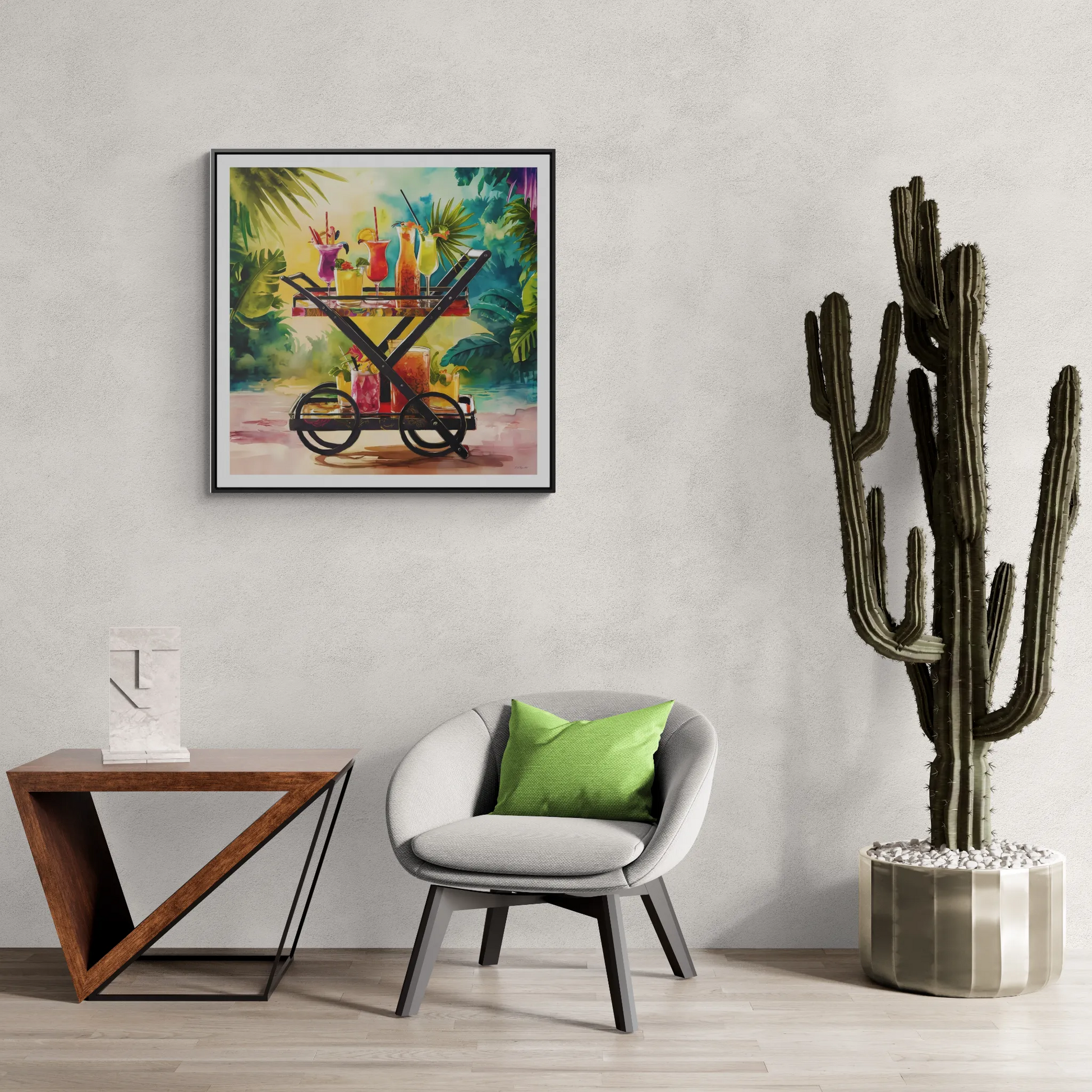 Canvas Wall Art, Tropical Bar Cart Drinks, Square Framed Decor, Fun Party Home Decoration, Colorful Cocktails Print - LOLA VEGAS ART