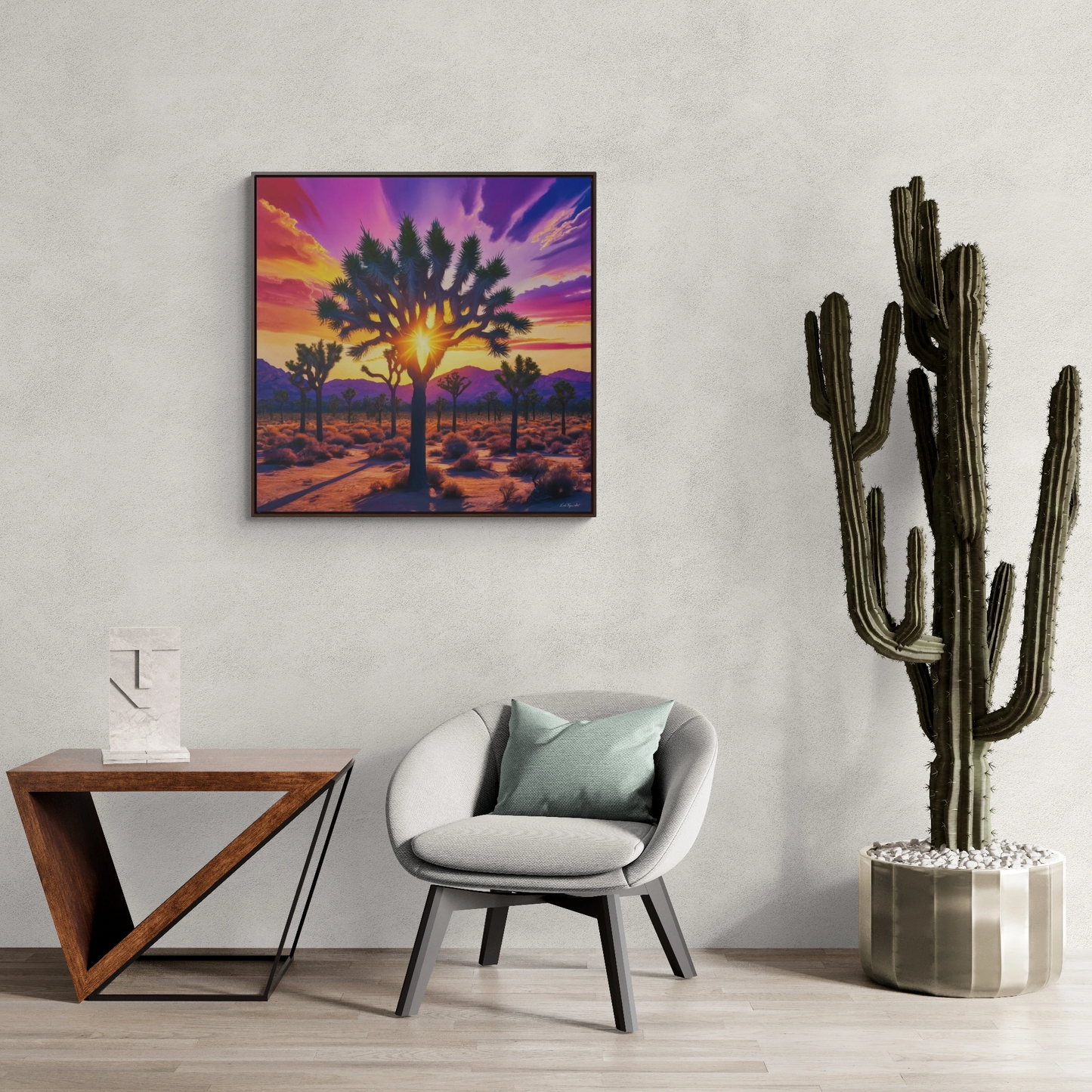 Joshua Tree Square Canvas, Gallery Wrap Wall Art, Square Frame Home Decor, Desert Landscape Print, Southwestern Wall Hanging