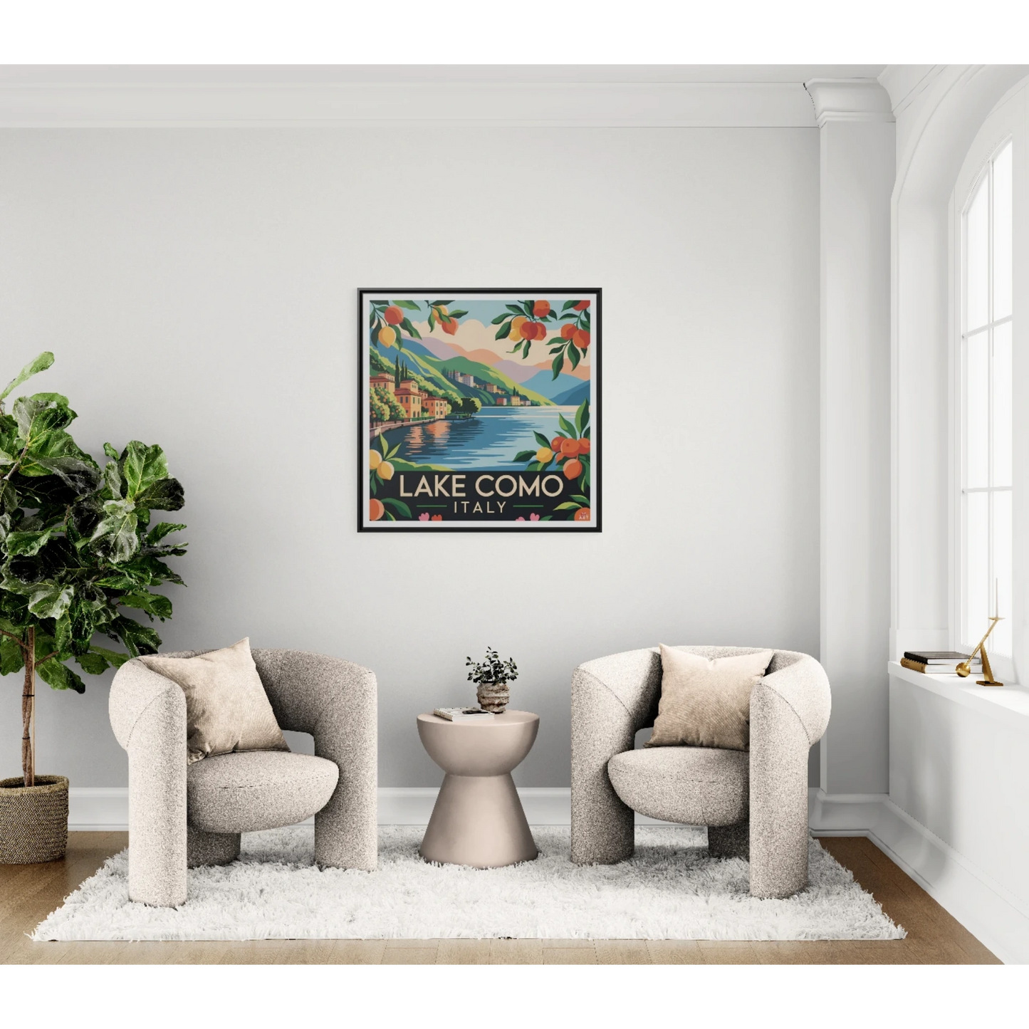 Framed Lake Como Wall Art, Vintage Wall Decor, Italian Landscape Artwork, Home Decor Gift, Travel Nostalgia