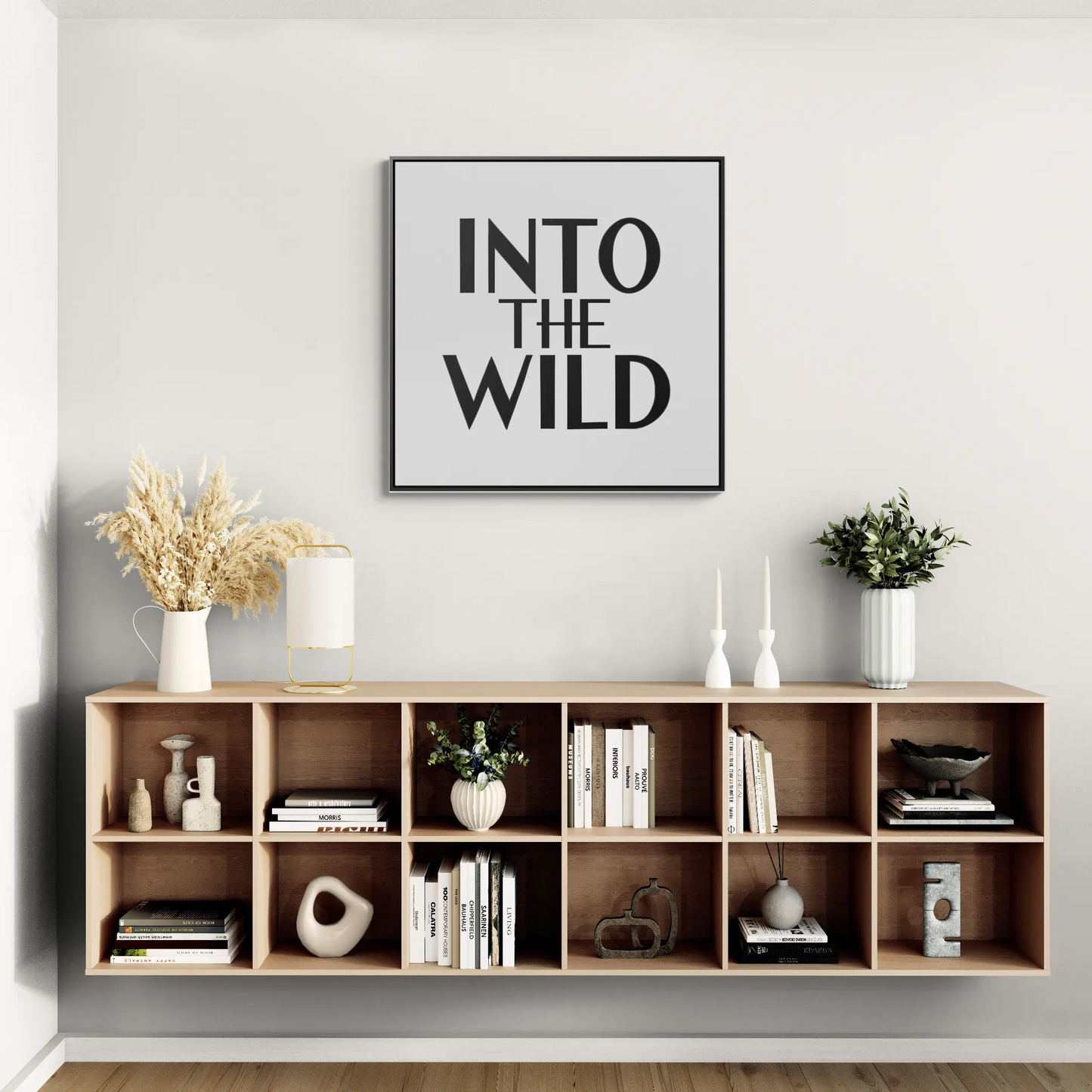 Square Frame Wall Art, Into The WILD Typography Home Decor, Gallery Canvas Wraps, Cool Black and White Design, Modern Living Room Decor,