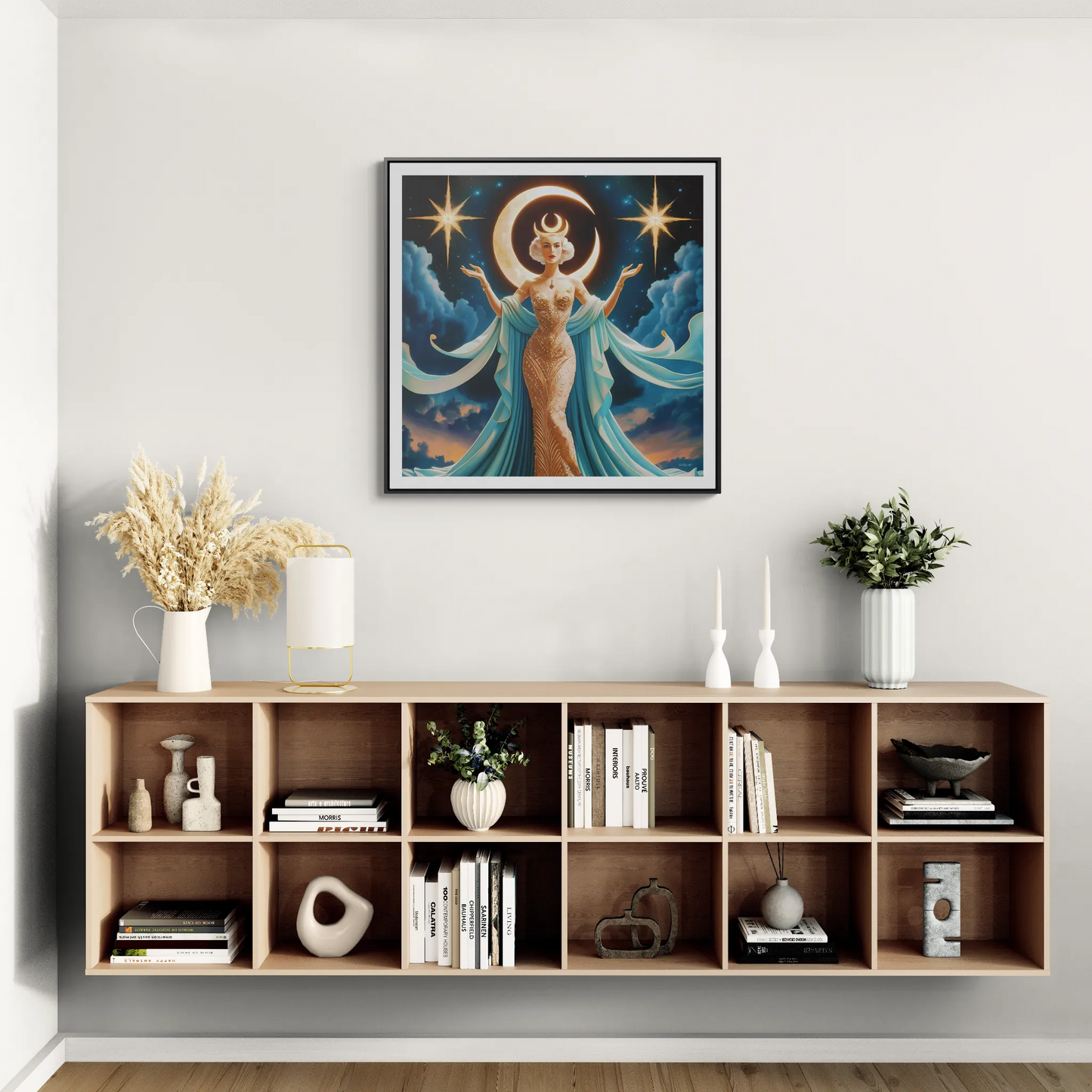 Square Canvas Wall Art, Mystical Goddess Art Deco Home Decor, Framed Art Nouveau Retro Gallery Wrap, Gift for Her, Wall Hanging, Wall Decor,