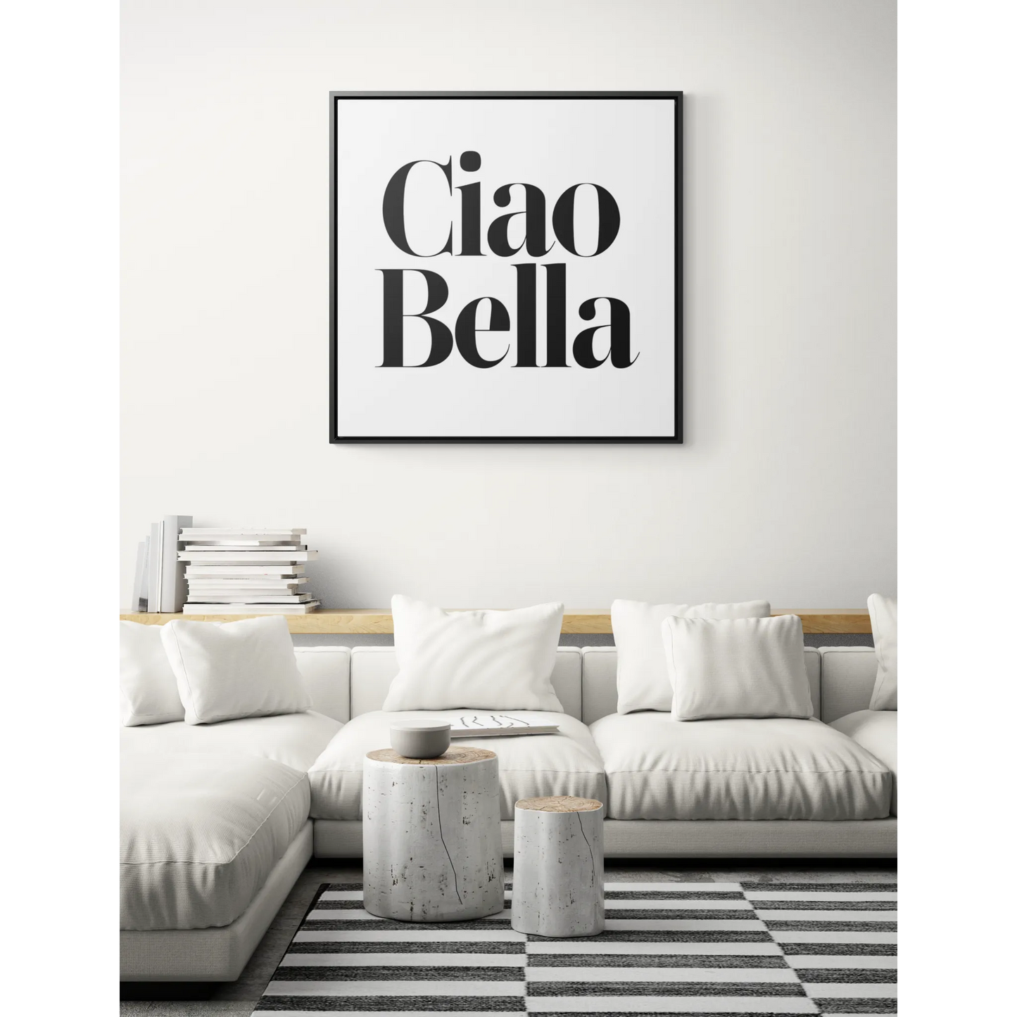 Square Frame Canvas Wall Art, Ciao Bella Typography - Hello Beautiful Italian Decor, Gallery Wraps Gift, Classy, Stylish Home Decor