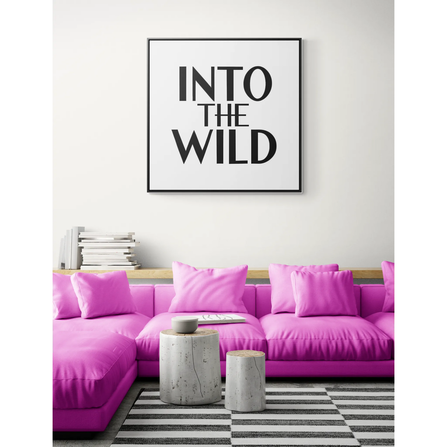 Square Frame Wall Art, Into The WILD Typography Home Decor, Gallery Canvas Wraps, Cool Black and White Design, Modern Living Room Decor,