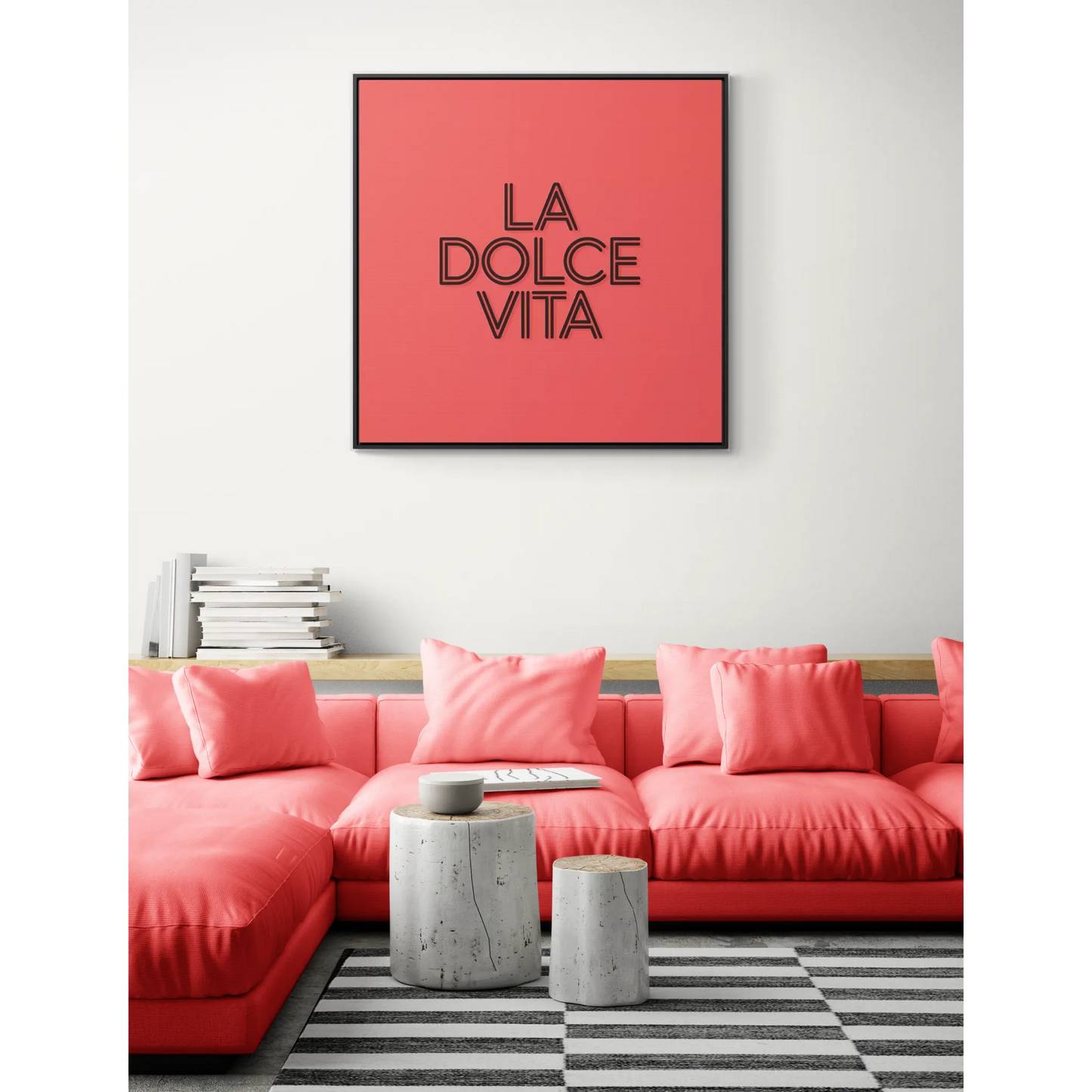 Square Frame Wall Art, LA DOLCE VITA Typography Canvas, Orange and Black, Cool Home Decor, Gallery Canvas Wrap, Home Office Decor, Unique