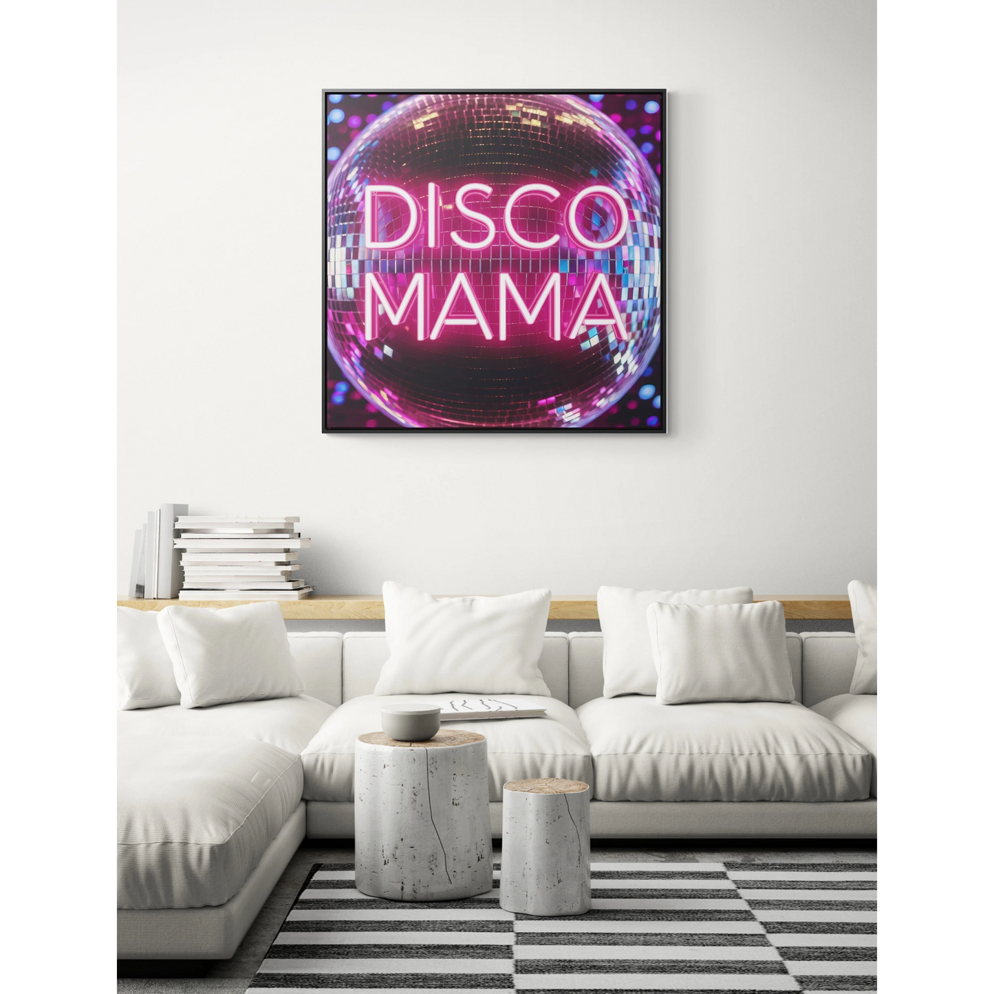 Disco Mama Pink Purple Square Frame Canvas Wall Art, Retro Funky Decor, Gallery Canvas Wraps, Disco Ball Typography Print, Disco Mama