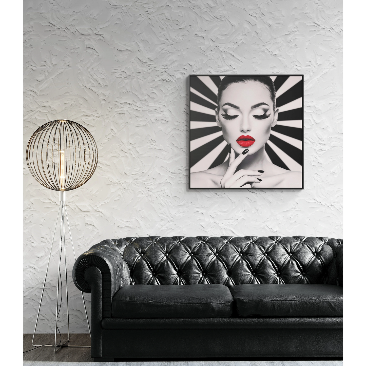 Fashionista Square Frame Canvas Wall Art, Hypnotic Woman Red Lipstick Fine Art Print, Dramatic Glam Decor, Gallery Canvas Wraps, Square