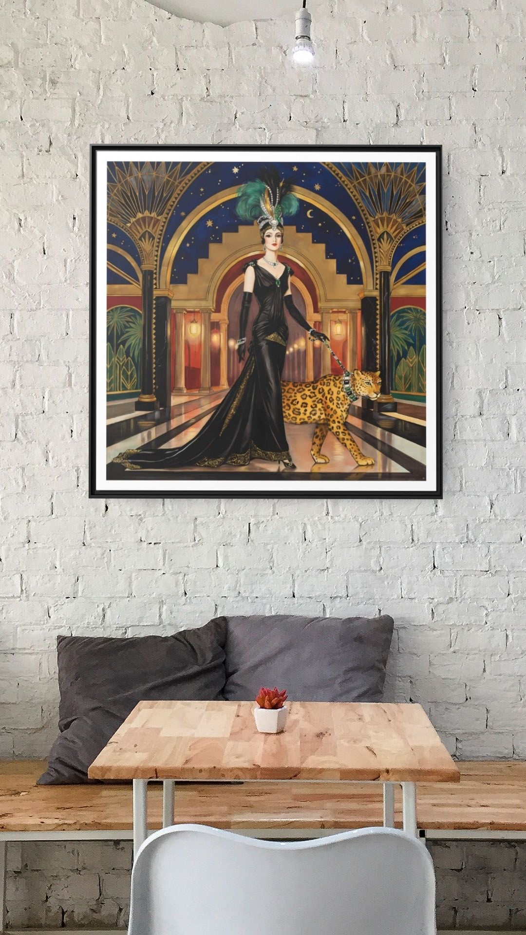 Art Deco Flapper with Leopard Canvas Framed Wall Art | Matte Print