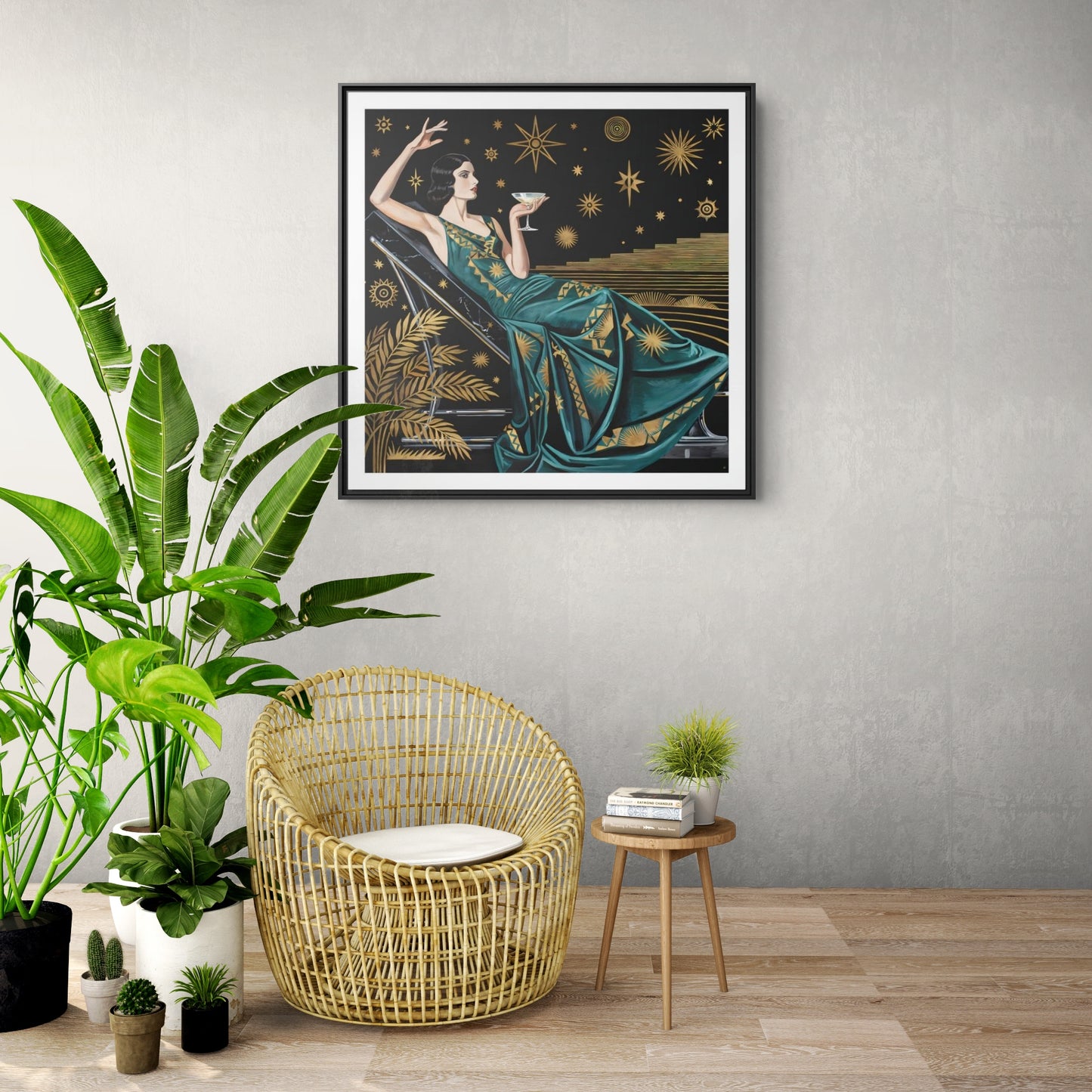Art Deco Lady with Cocktail Matte Canvas Framed Wall Art