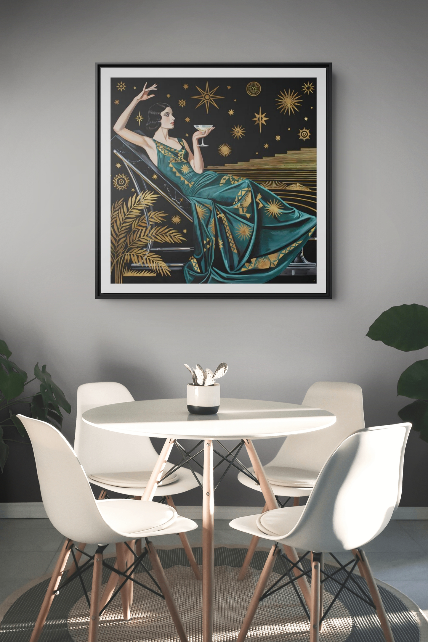 Art Deco Lady with Cocktail Matte Canvas Framed Wall Art