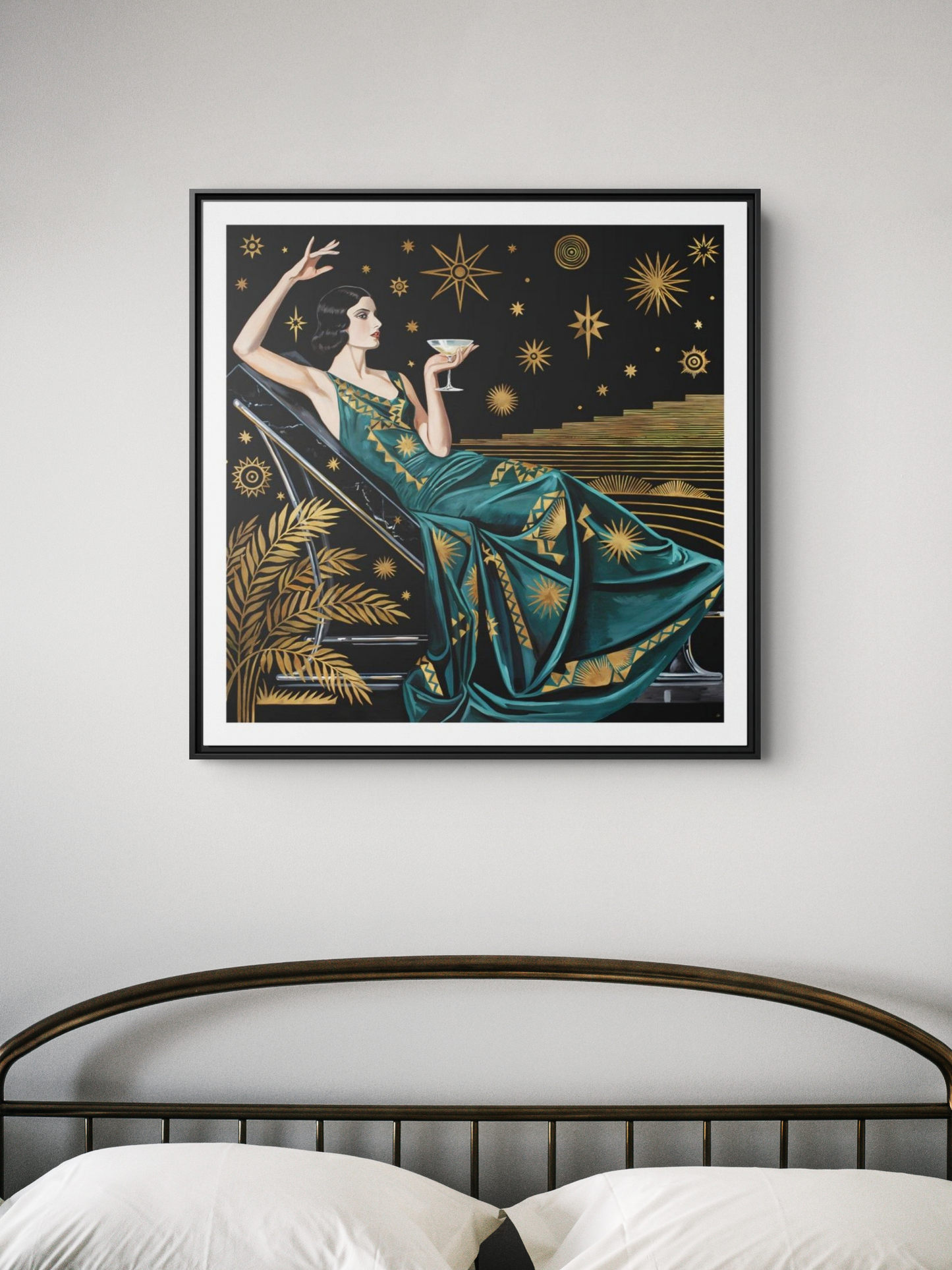 Art Deco Lady with Cocktail Matte Canvas Framed Wall Art