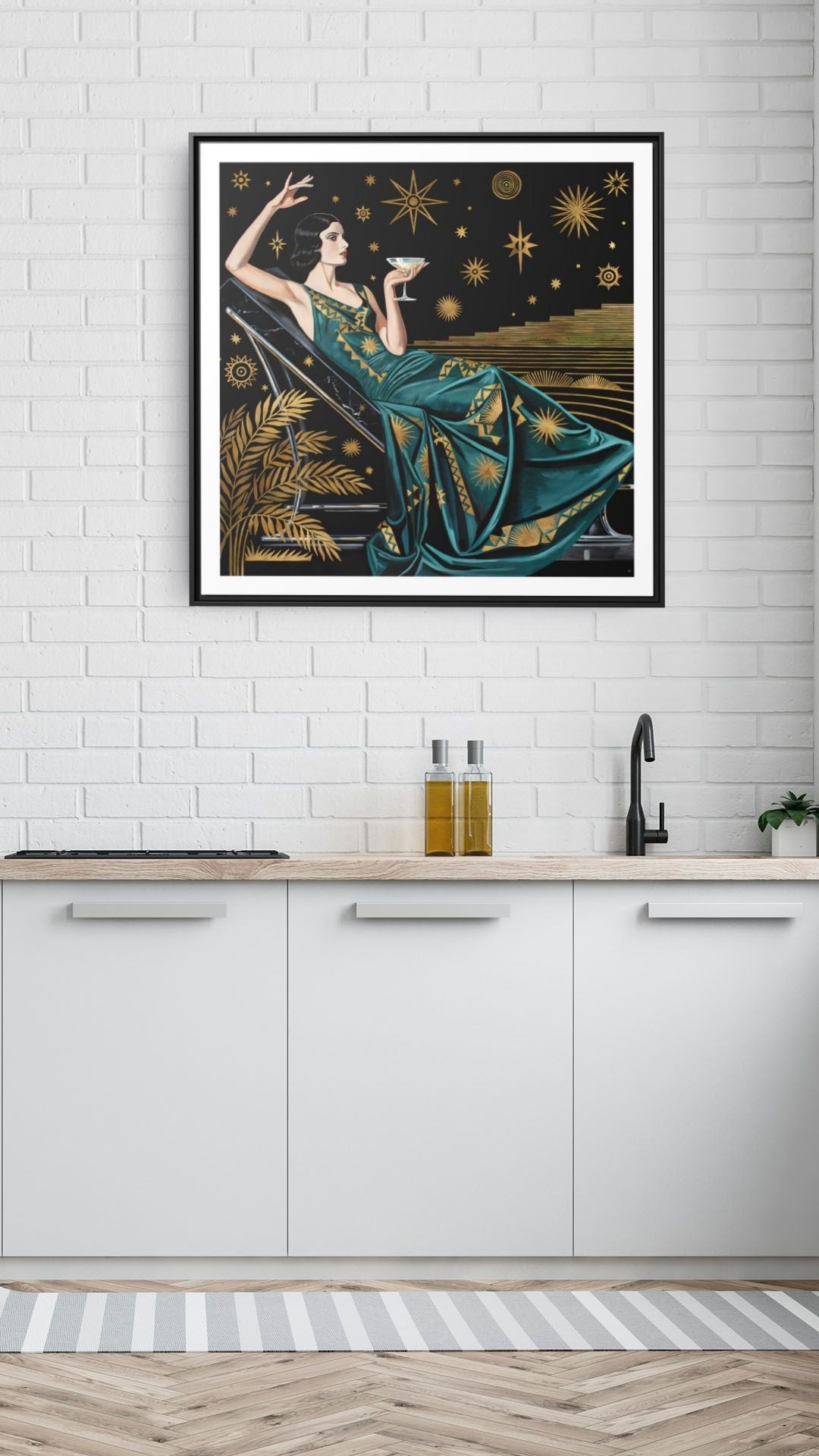 Art Deco Lady with Cocktail Matte Canvas Framed Wall Art