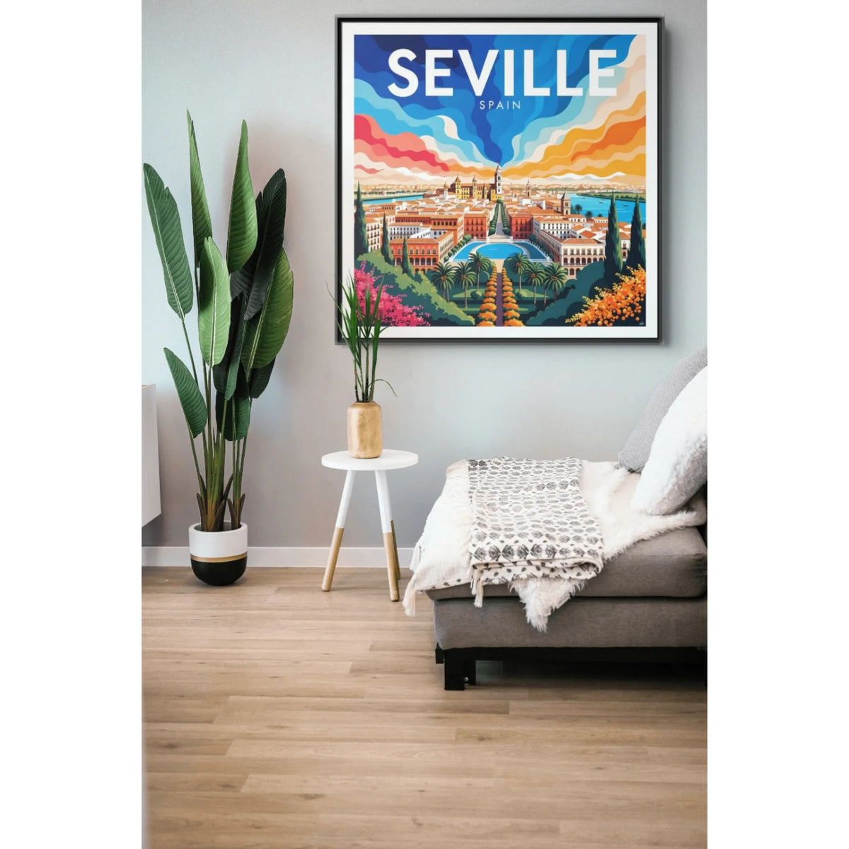 Seville Spain Vintage Travel Framed Canvas Wall Art